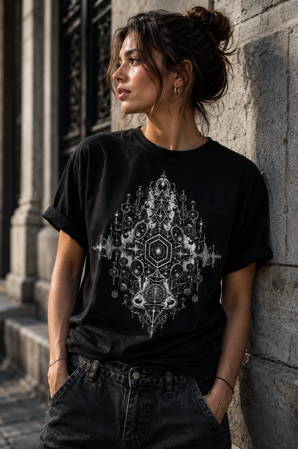 Geometric Mandala Pattern T-Shirt  Symmetrical  Design
