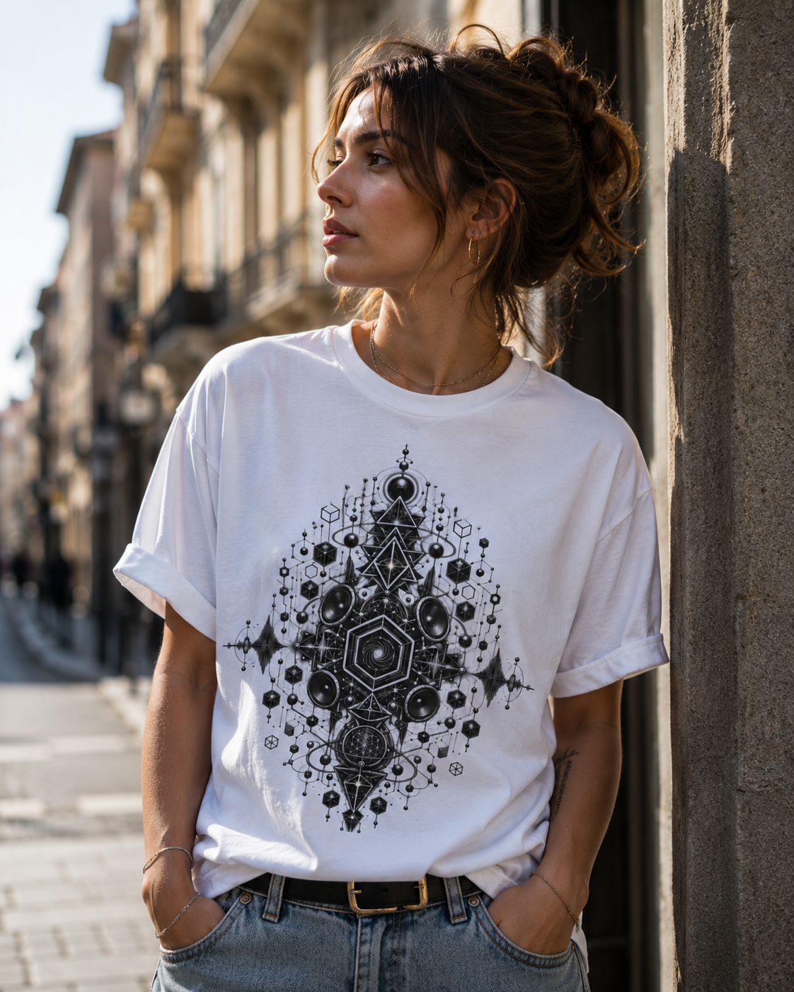 Geometric Mandala Pattern T-Shirt  Symmetrical  Design