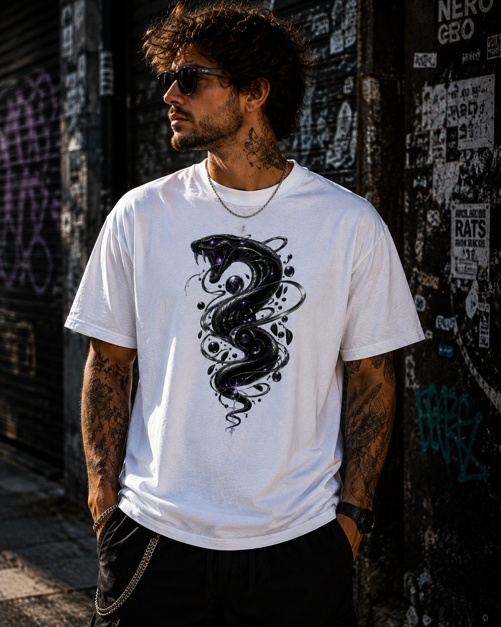 Snake Spiral T-Shirt Cosmic Black Serpent Graphic Tee