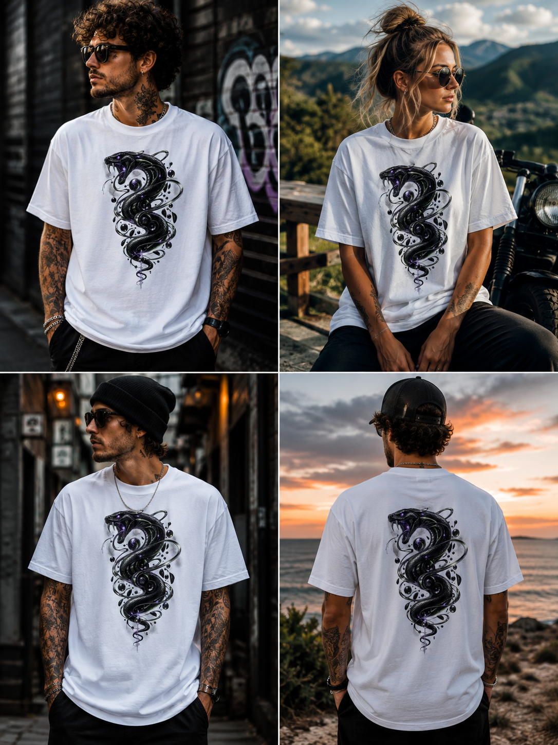 Snake Spiral T-Shirt Cosmic Black Serpent Graphic Tee