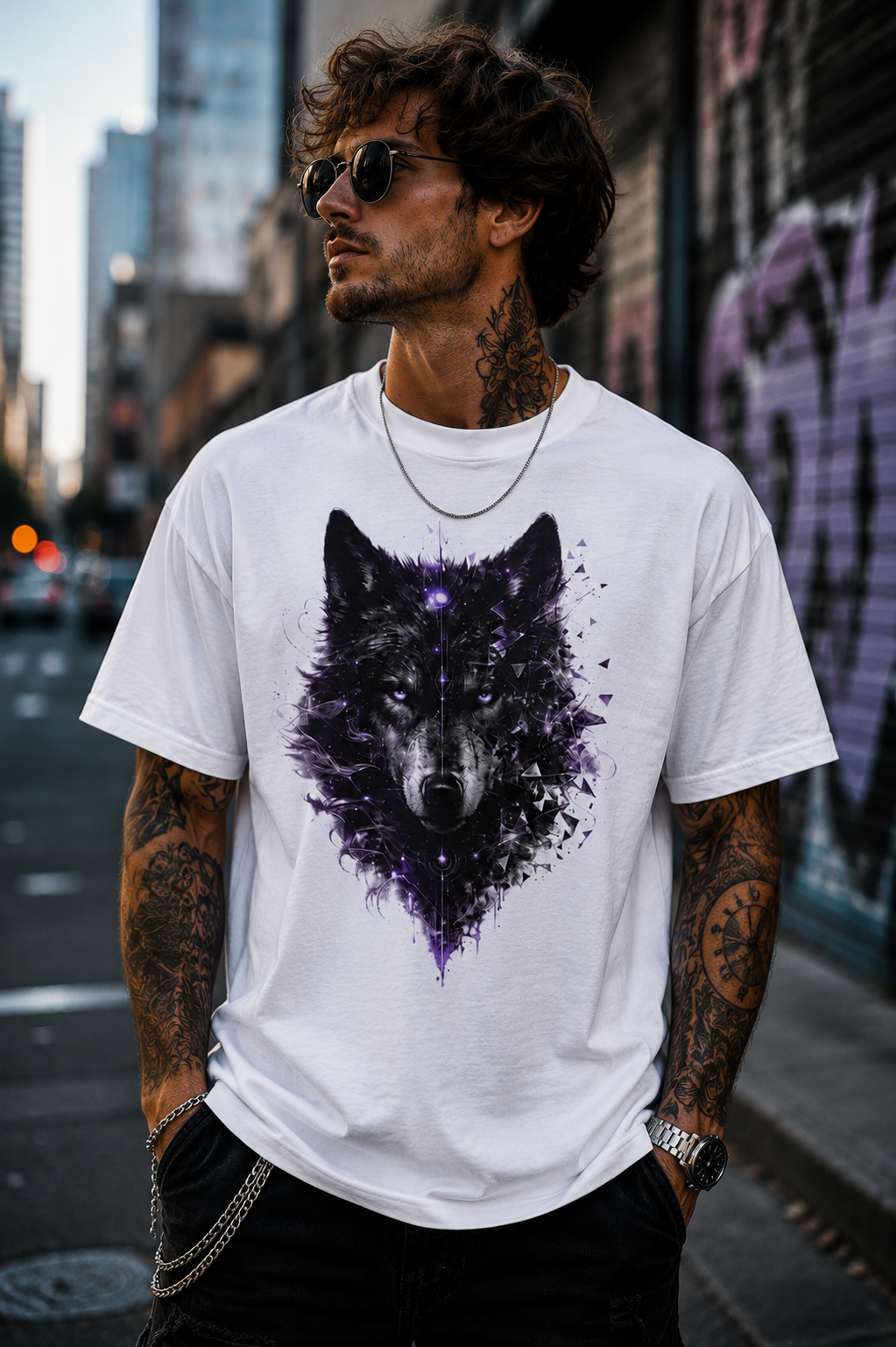 Galactic Wolf Tee  Purple Nebula Wolf Head Mystical Animal Shirt