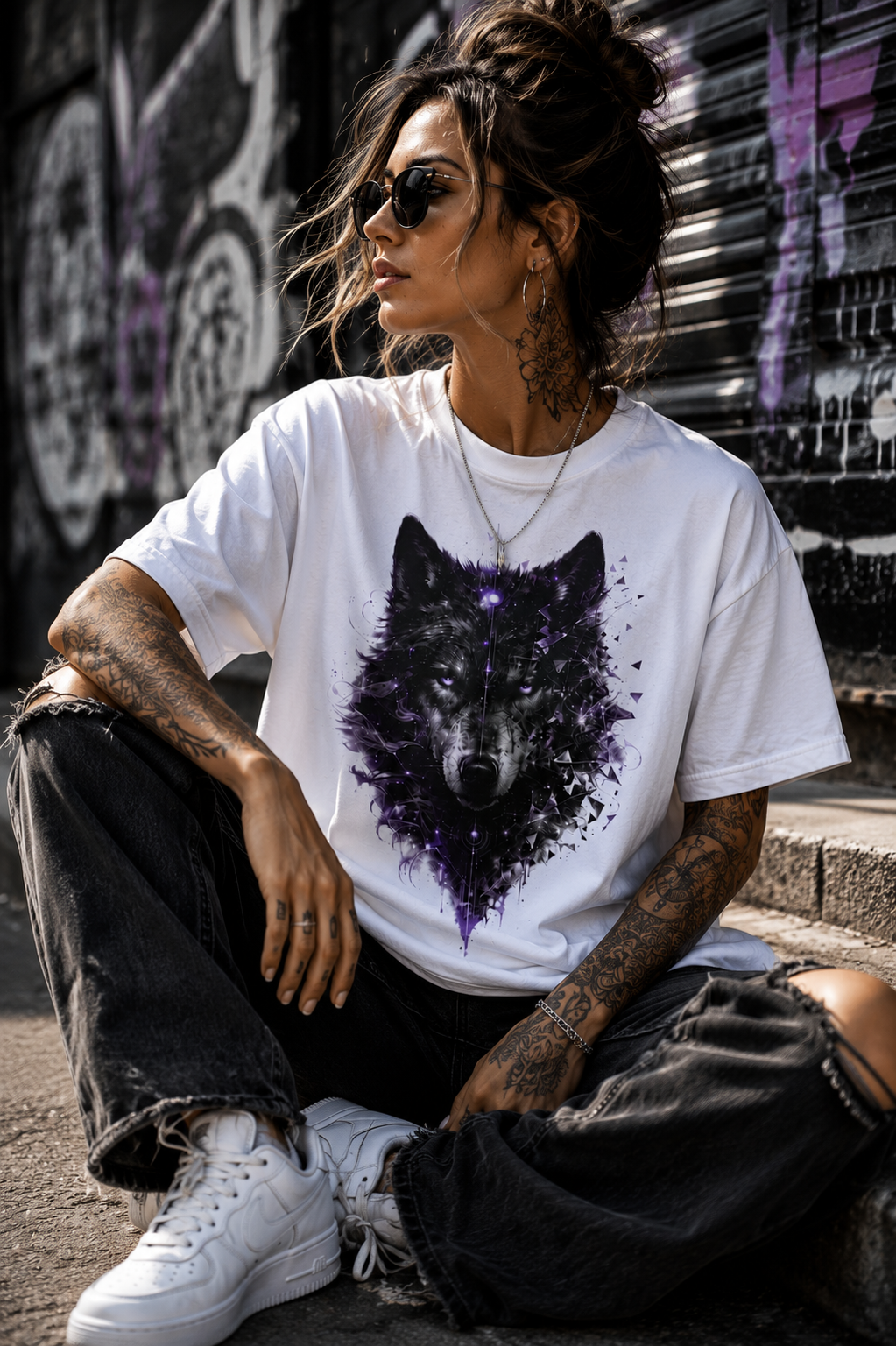 Galactic Wolf Tee  Purple Nebula Wolf Head Mystical Animal Shirt