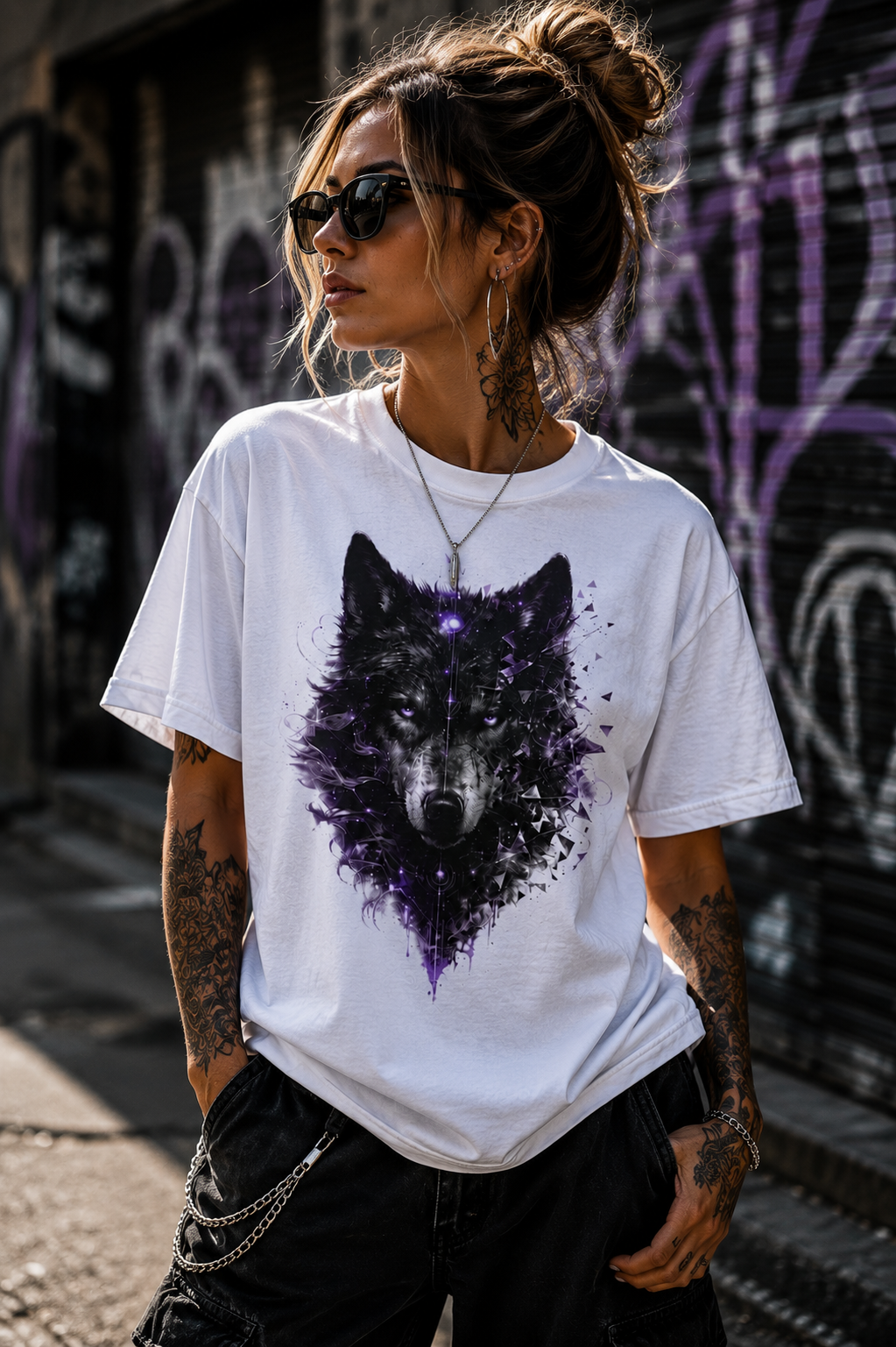 Galactic Wolf Tee  Purple Nebula Wolf Head Mystical Animal Shirt