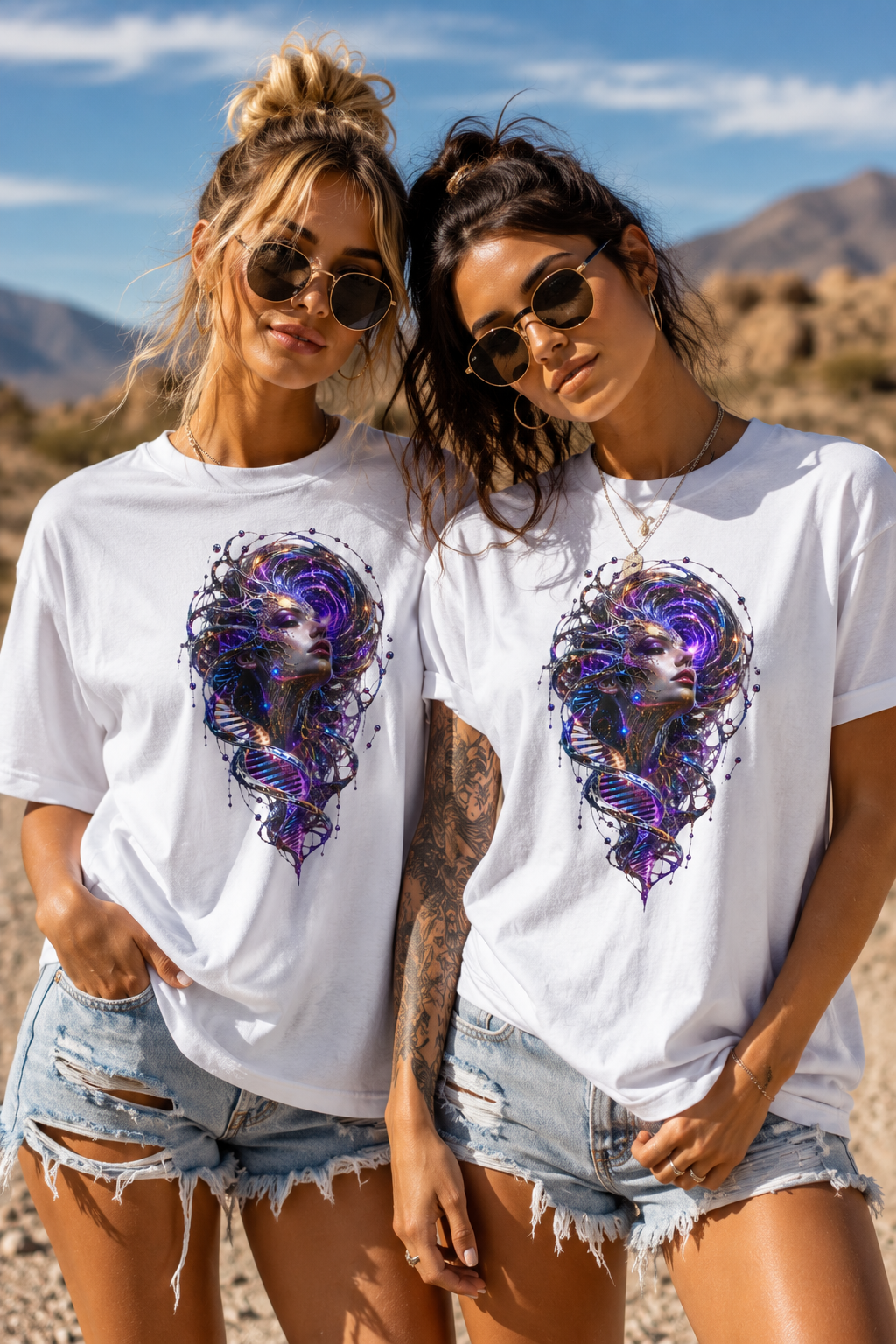 Quantum Ascension T-Shirt – Psychedelic DNA Cosmic Woman Tee, Futuristic Rave Festival Shirt, Spiritual Visionary Art