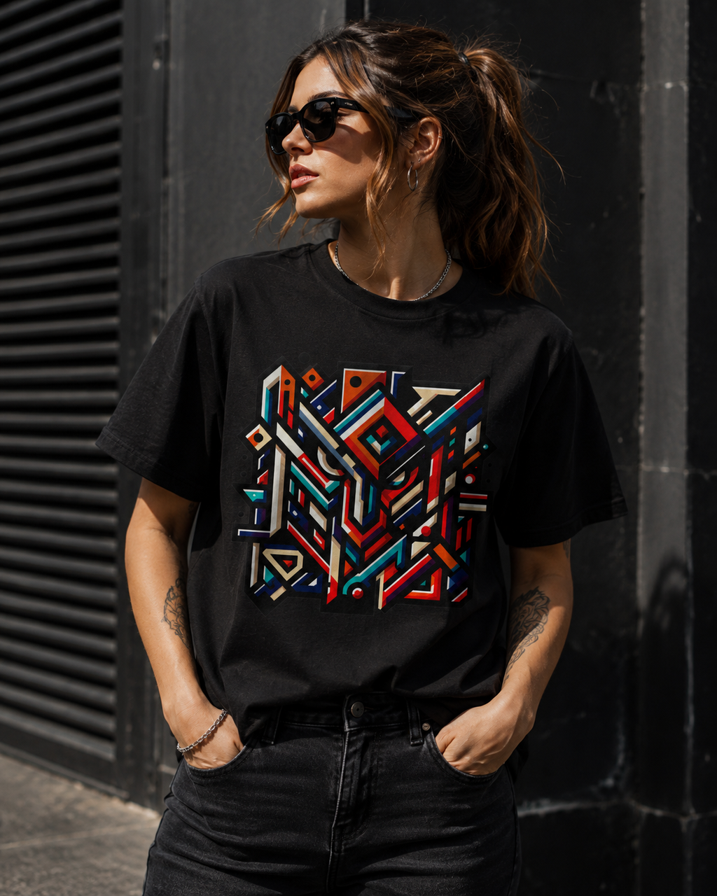 Geometric Abstract T Shirt, Colorful Streetwear Graphic Tee, Modern Psychedelic Art Shirt, Unisex Festival T-Shirt