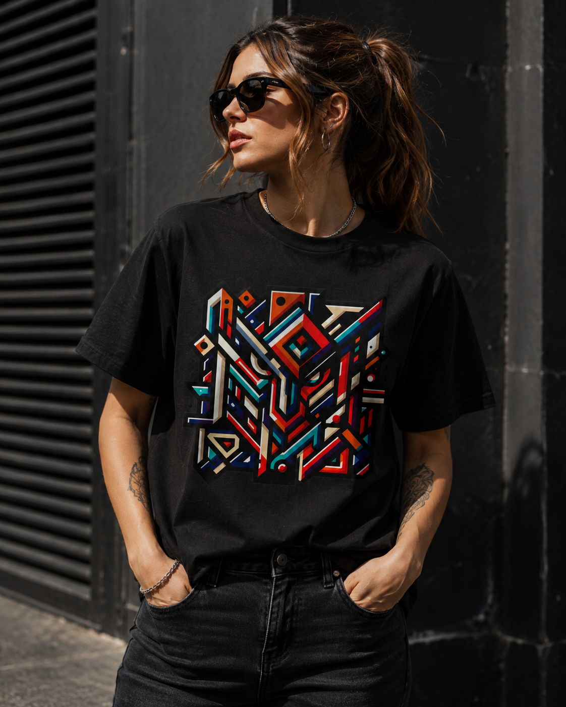 Geometric Abstract T Shirt, Colorful Streetwear Graphic Tee, Modern Psychedelic Art Shirt, Unisex Festival T-Shirt