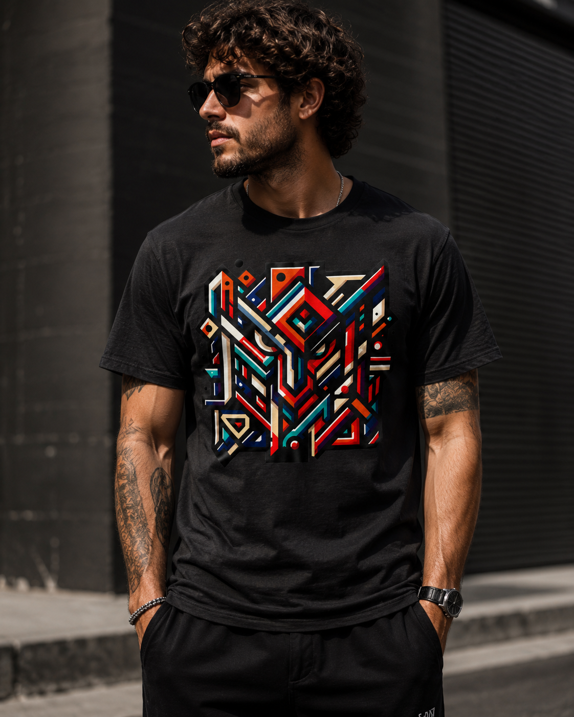 Geometric Abstract T Shirt, Colorful Streetwear Graphic Tee, Modern Psychedelic Art Shirt, Unisex Festival T-Shirt