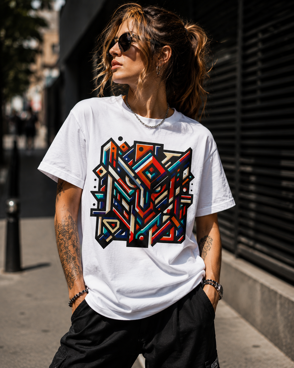 Geometric Abstract T Shirt, Colorful Streetwear Graphic Tee, Modern Psychedelic Art Shirt, Unisex Festival T-Shirt