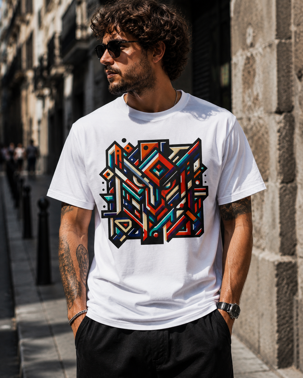 Geometric Abstract T Shirt, Colorful Streetwear Graphic Tee, Modern Psychedelic Art Shirt, Unisex Festival T-Shirt