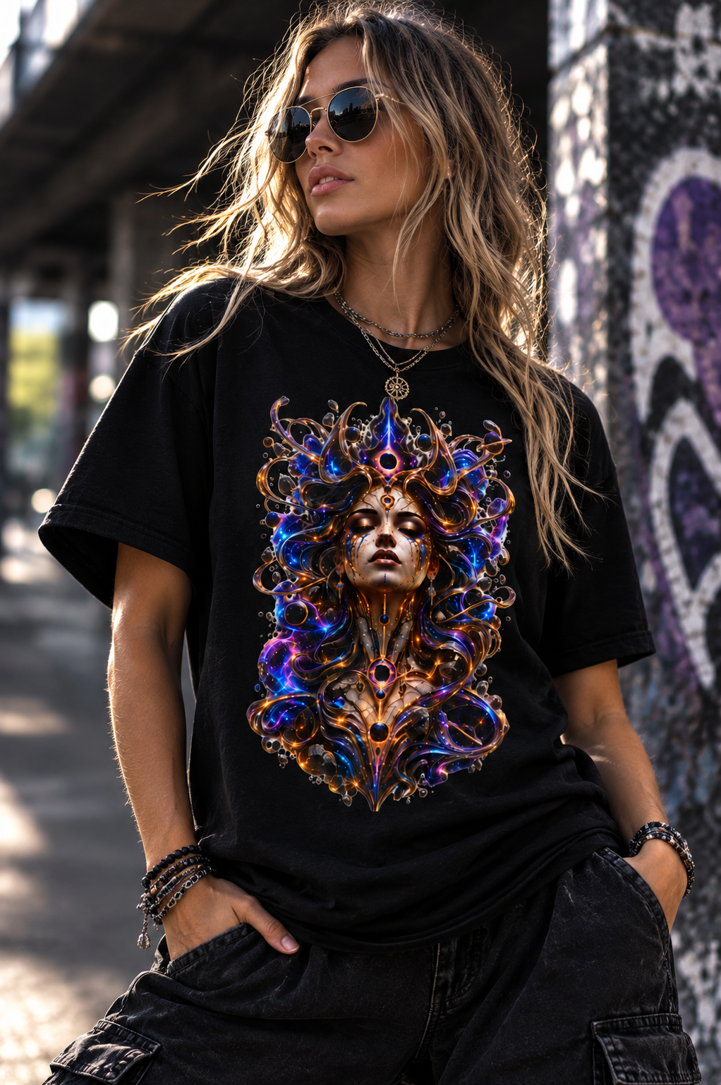 Cosmic Oracle T-Shirt, Psychedelic Goddess Graphic Tee, Celestial Fantasy Art Shirt, Festival Streetwear, Mystical Unisex Tee