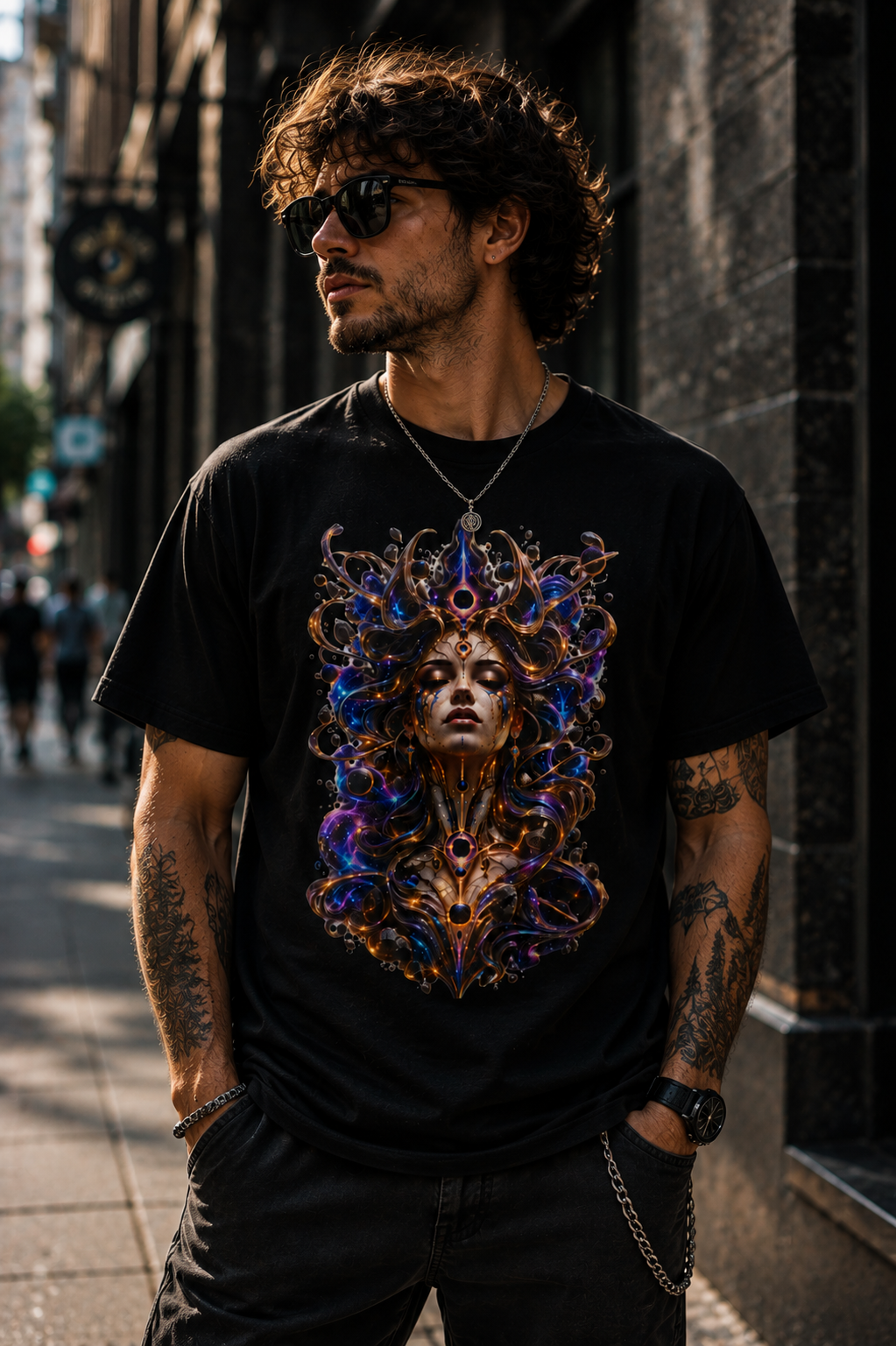 Cosmic Oracle T-Shirt, Psychedelic Goddess Graphic Tee, Celestial Fantasy Art Shirt, Festival Streetwear, Mystical Unisex Tee