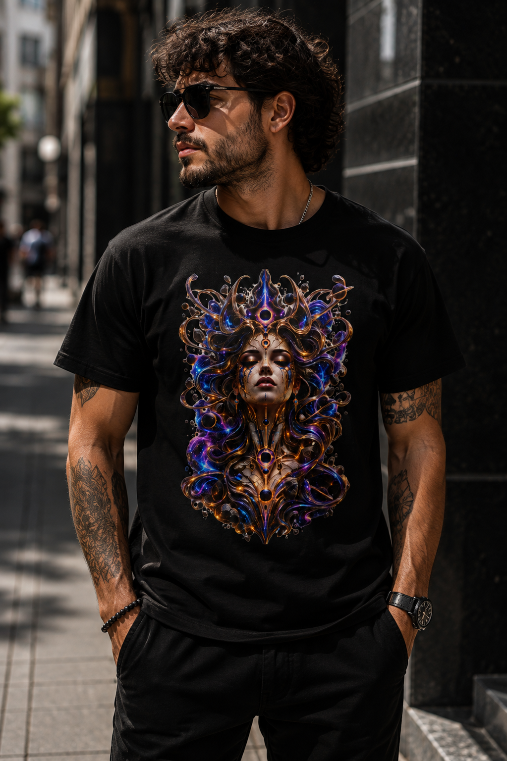 Cosmic Oracle T-Shirt, Psychedelic Goddess Graphic Tee, Celestial Fantasy Art Shirt, Festival Streetwear, Mystical Unisex Tee