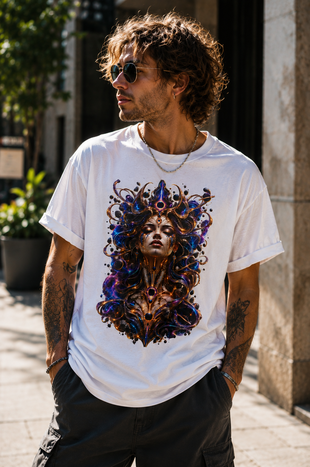 Cosmic Oracle T-Shirt, Psychedelic Goddess Graphic Tee, Celestial Fantasy Art Shirt, Festival Streetwear, Mystical Unisex Tee