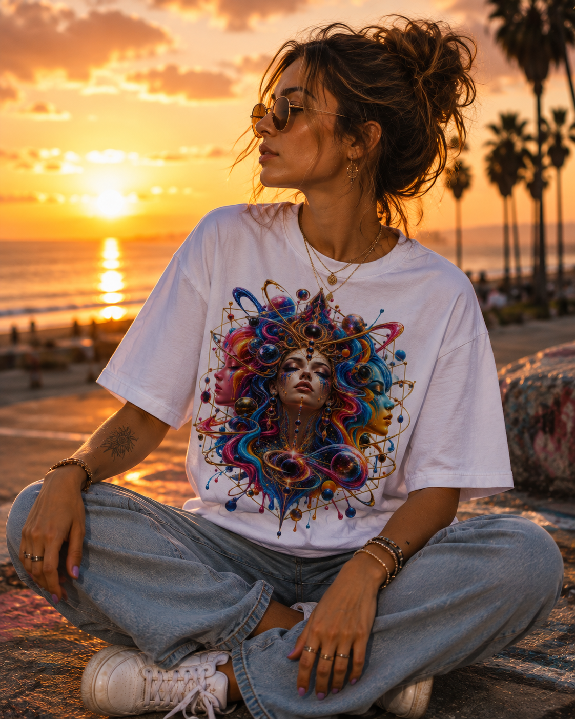 CELESTIAL TRINITY Psychedelic Cosmic Goddess T Shirt Astral Trinity, Cosmic Empress, Celestial Awakening, Infinite Goddess, Astral Divinity.