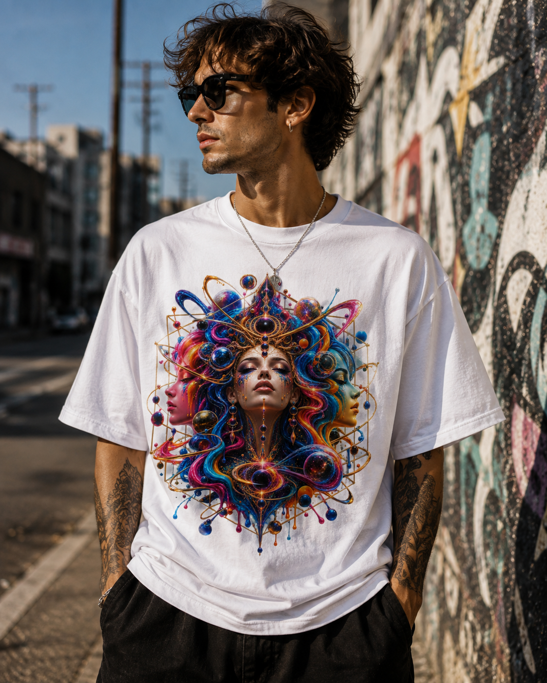 CELESTIAL TRINITY Psychedelic Cosmic Goddess T Shirt Astral Trinity, Cosmic Empress, Celestial Awakening, Infinite Goddess, Astral Divinity.