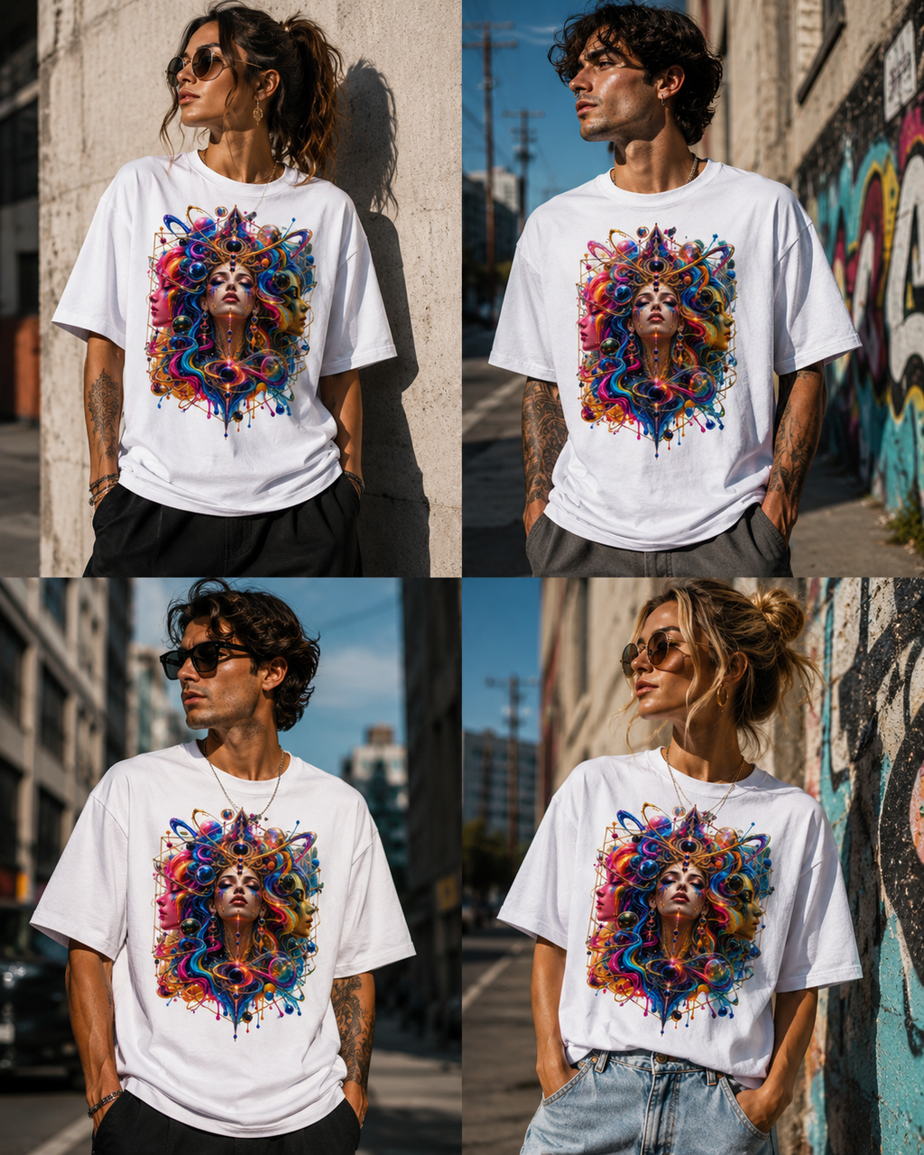 CELESTIAL TRINITY Psychedelic Cosmic Goddess T Shirt Astral Trinity, Cosmic Empress, Celestial Awakening, Infinite Goddess, Astral Divinity.