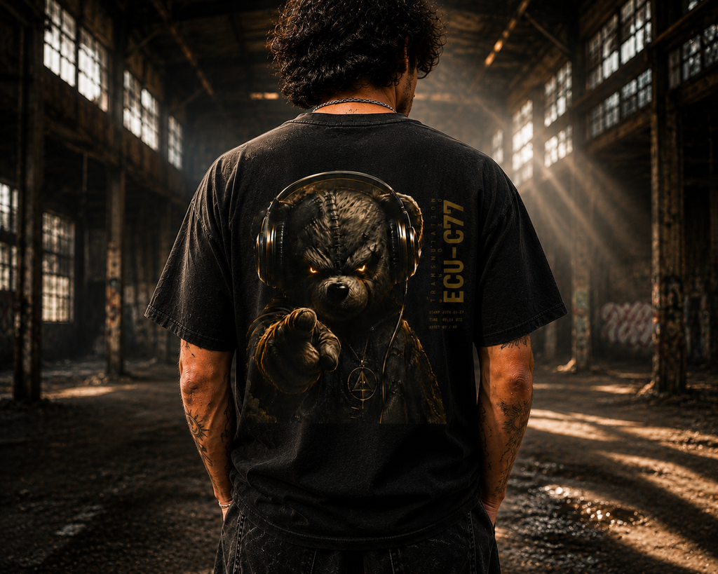 DJ Teddy Bear T Shirt | Dark Rave Graphic Tee | Techno Music Shirt | Creepy Bear Streetwear | EDM Festival Back Print