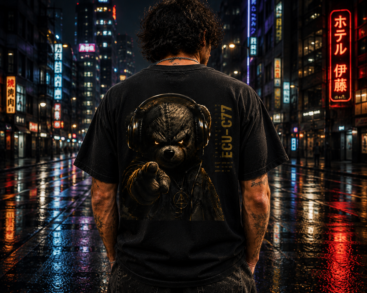 DJ Teddy Bear T Shirt | Dark Rave Graphic Tee | Techno Music Shirt | Creepy Bear Streetwear | EDM Festival Back Print