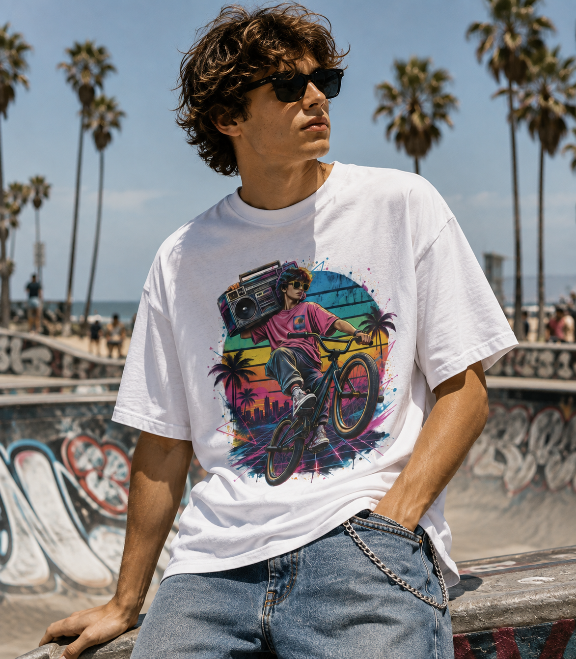 Retro BMX Boombox T Shirt  80s Vintage Streetwear Graphic Tee