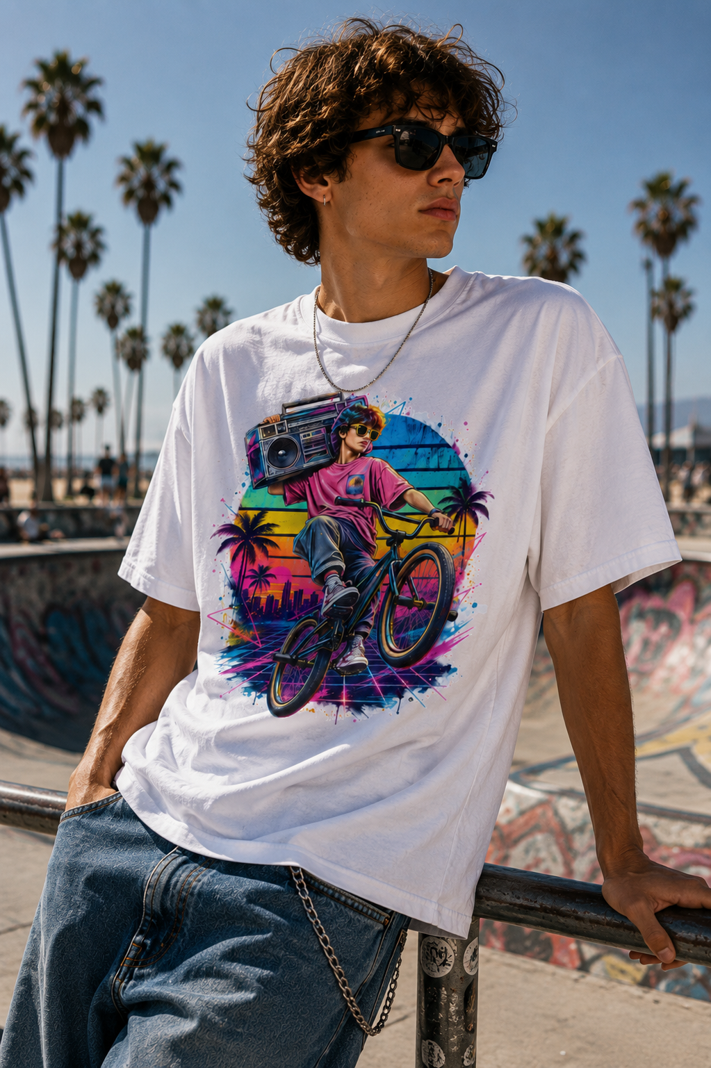 Retro BMX Boombox T Shirt  80s Vintage Streetwear Graphic Tee
