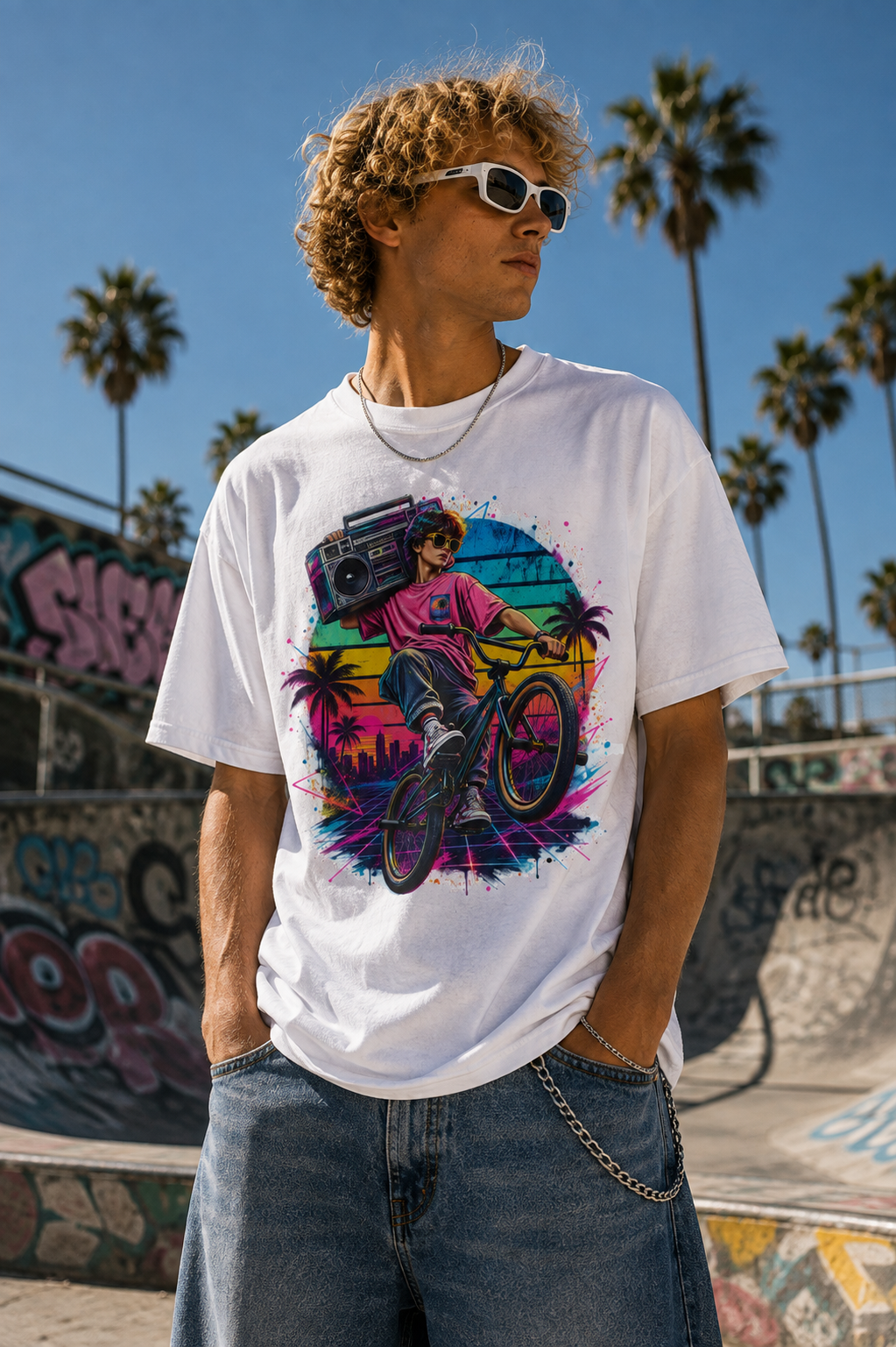 Retro BMX Boombox T Shirt  80s Vintage Streetwear Graphic Tee
