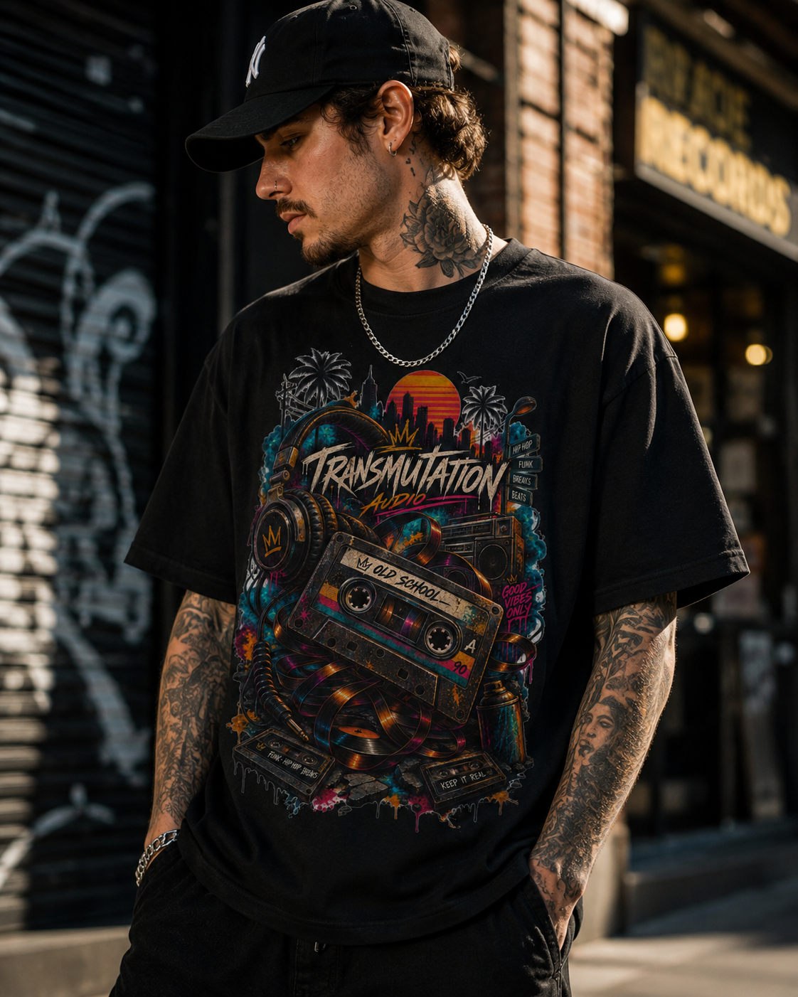 Old School Frequency T-Shirt  Retro Cassette Hip Hop Graphic Tee, Vintage 90s Streetwear, Funk Breaks Music Shirt, Transmutation Audio