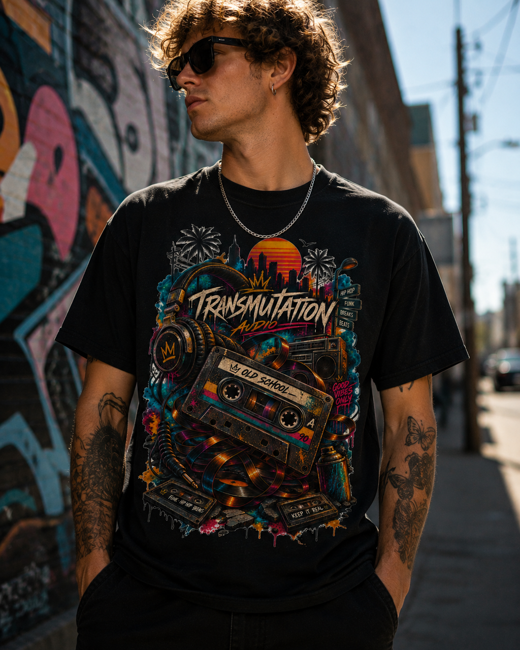 Old School Frequency T-Shirt  Retro Cassette Hip Hop Graphic Tee, Vintage 90s Streetwear, Funk Breaks Music Shirt, Transmutation Audio