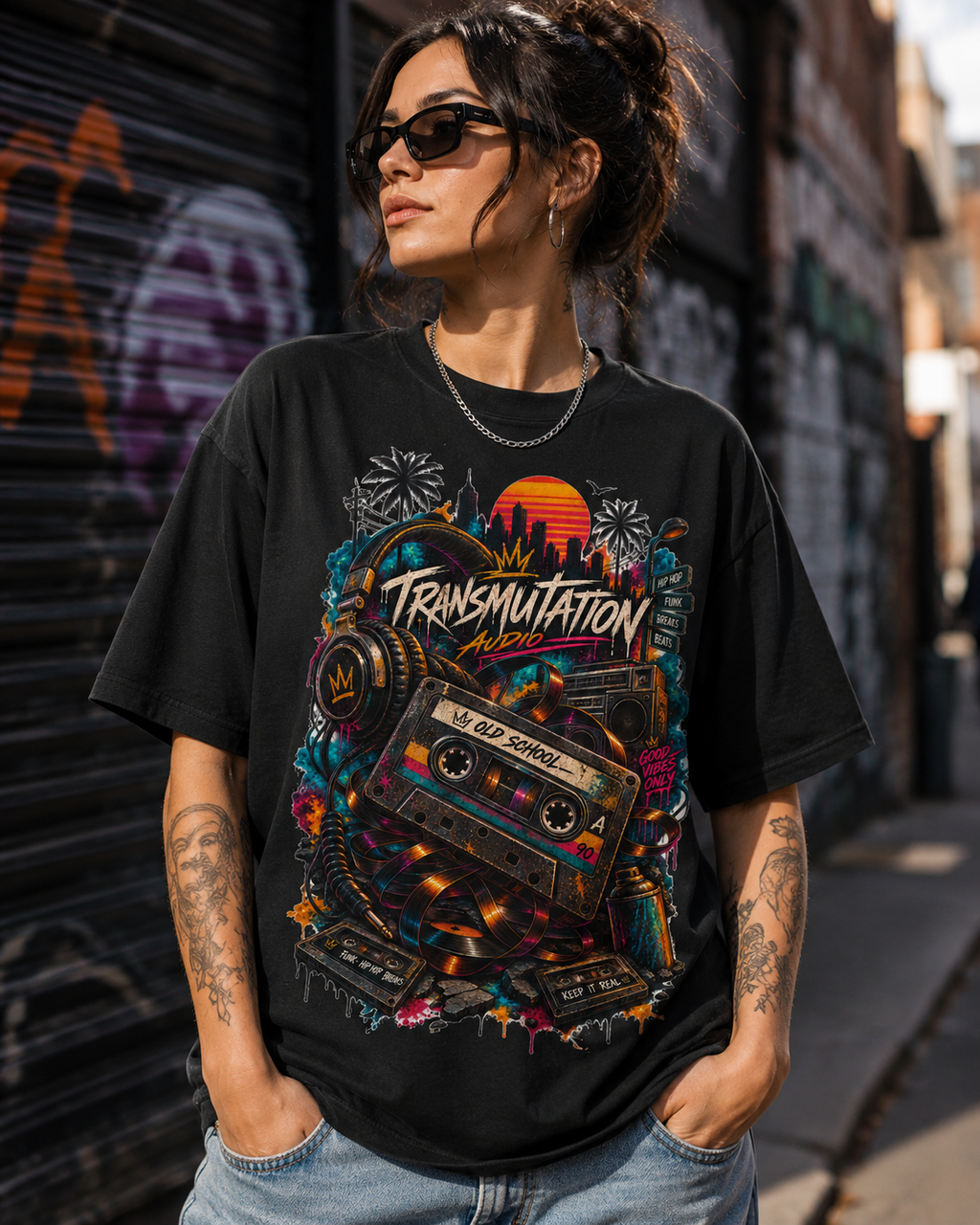 Old School Frequency T-Shirt  Retro Cassette Hip Hop Graphic Tee, Vintage 90s Streetwear, Funk Breaks Music Shirt, Transmutation Audio