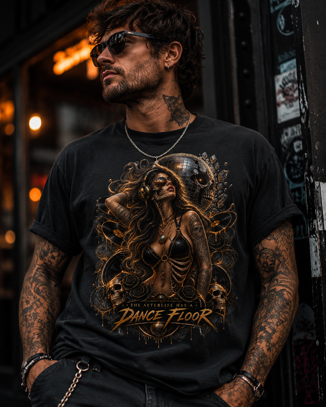 The Afterlife Has a Dance Floor | Gothic Disco Skull Graphic T-Shirt