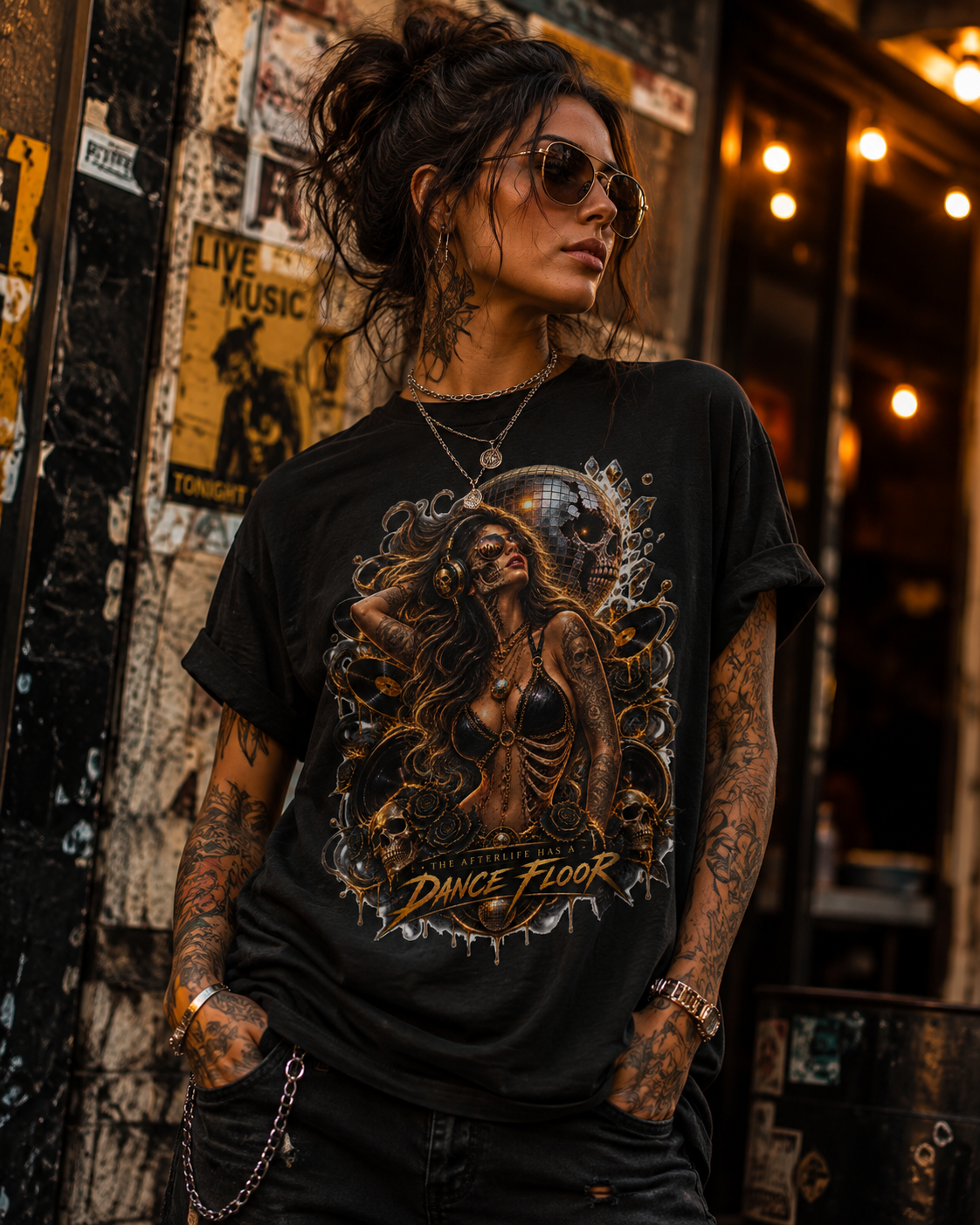 The Afterlife Has a Dance Floor | Gothic Disco Skull Graphic T-Shirt