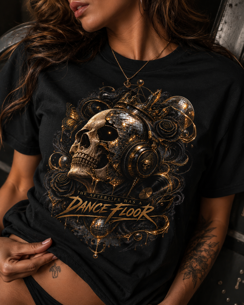 Crowned in Rhythm Gothic Skull T-Shirt, Disco Skull Graphic Tee, Alternative Music Shirt, Dark Festival Rave Tee