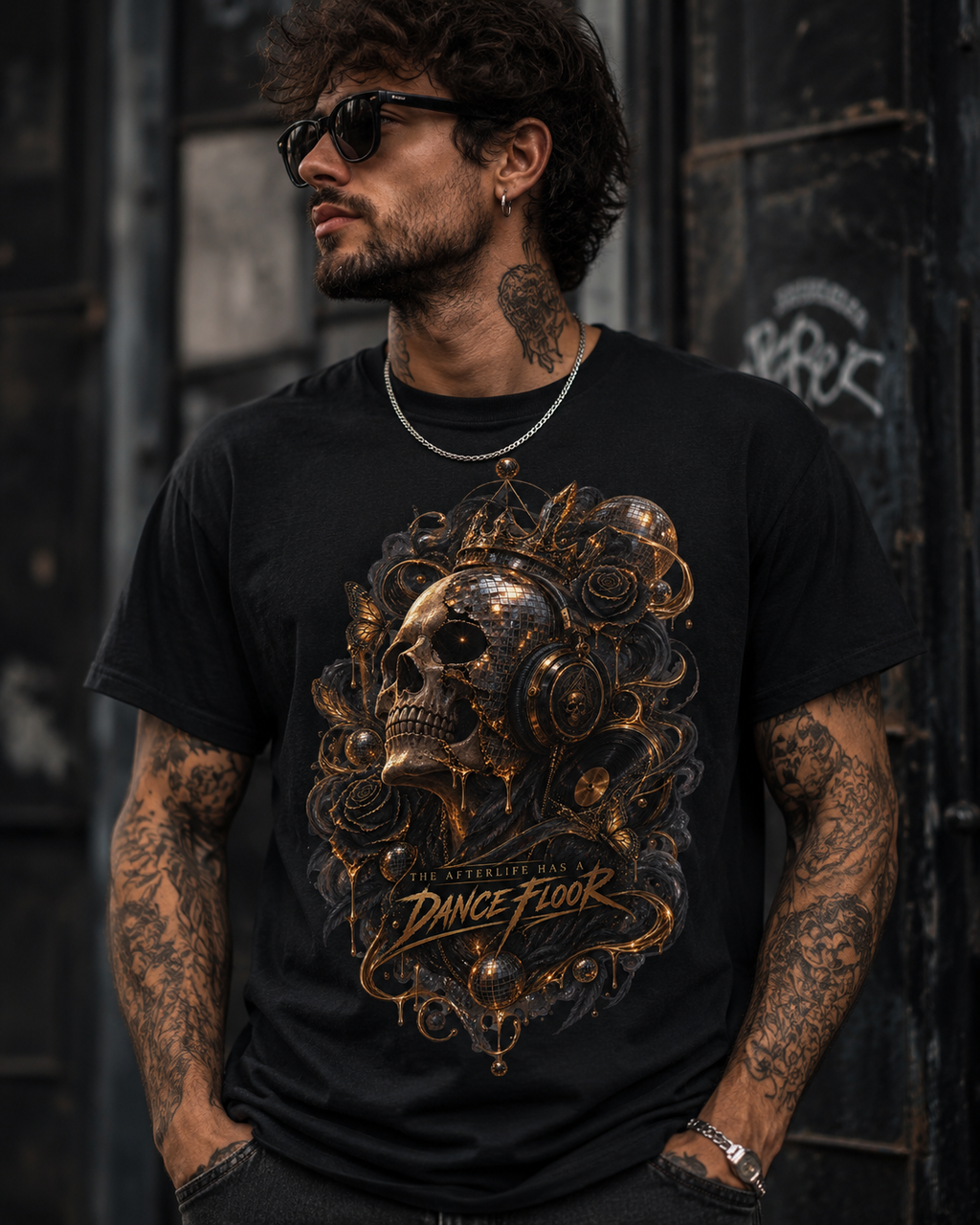 Crowned in Rhythm Gothic Skull T-Shirt, Disco Skull Graphic Tee, Alternative Music Shirt, Dark Festival Rave Tee