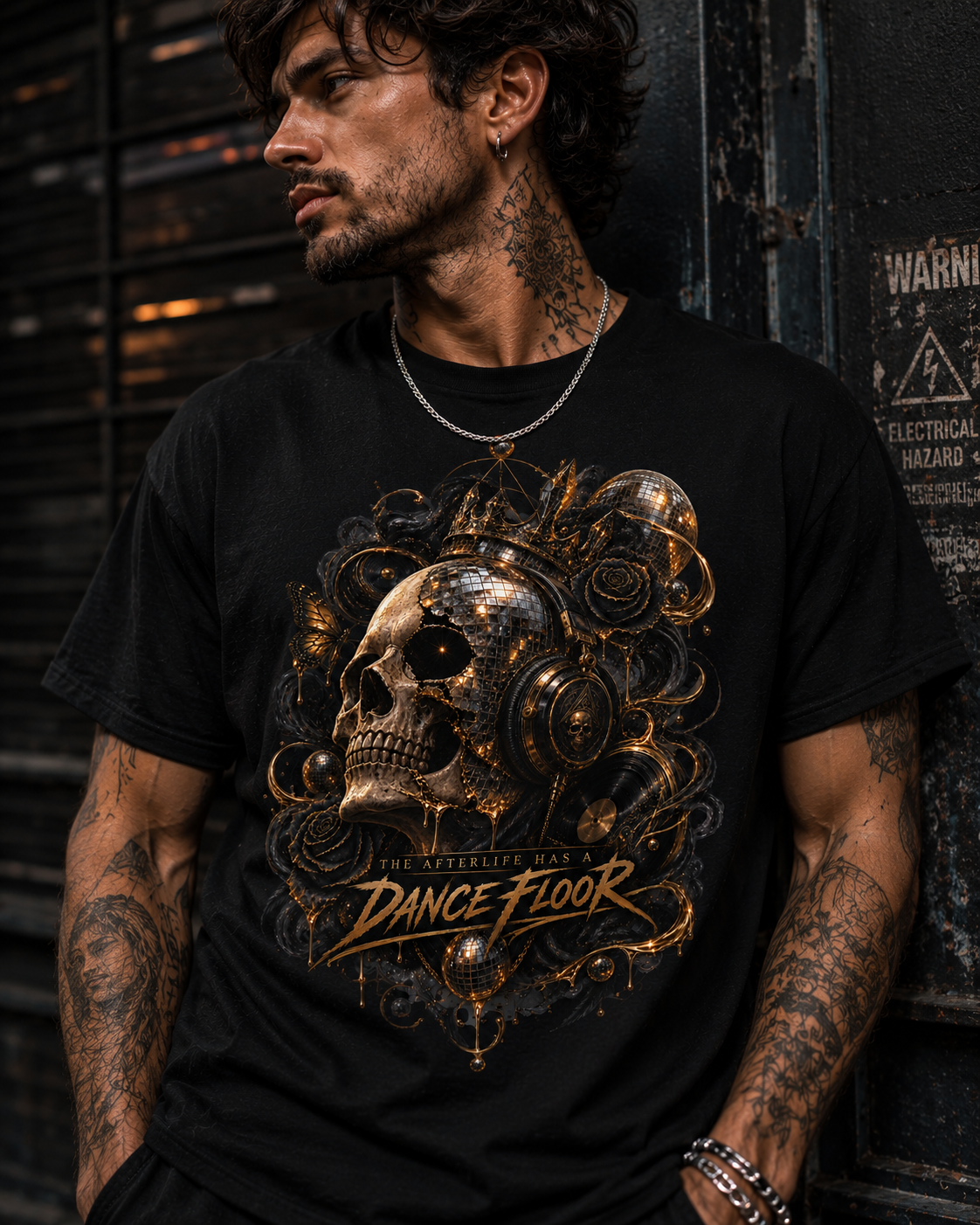 Crowned in Rhythm Gothic Skull T-Shirt, Disco Skull Graphic Tee, Alternative Music Shirt, Dark Festival Rave Tee