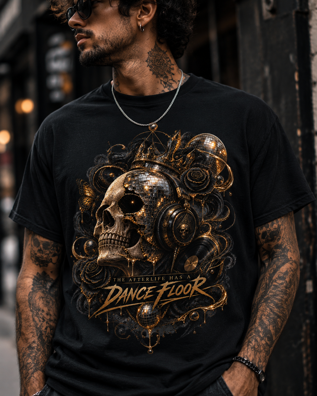 Crowned in Rhythm Gothic Skull T-Shirt, Disco Skull Graphic Tee, Alternative Music Shirt, Dark Festival Rave Tee