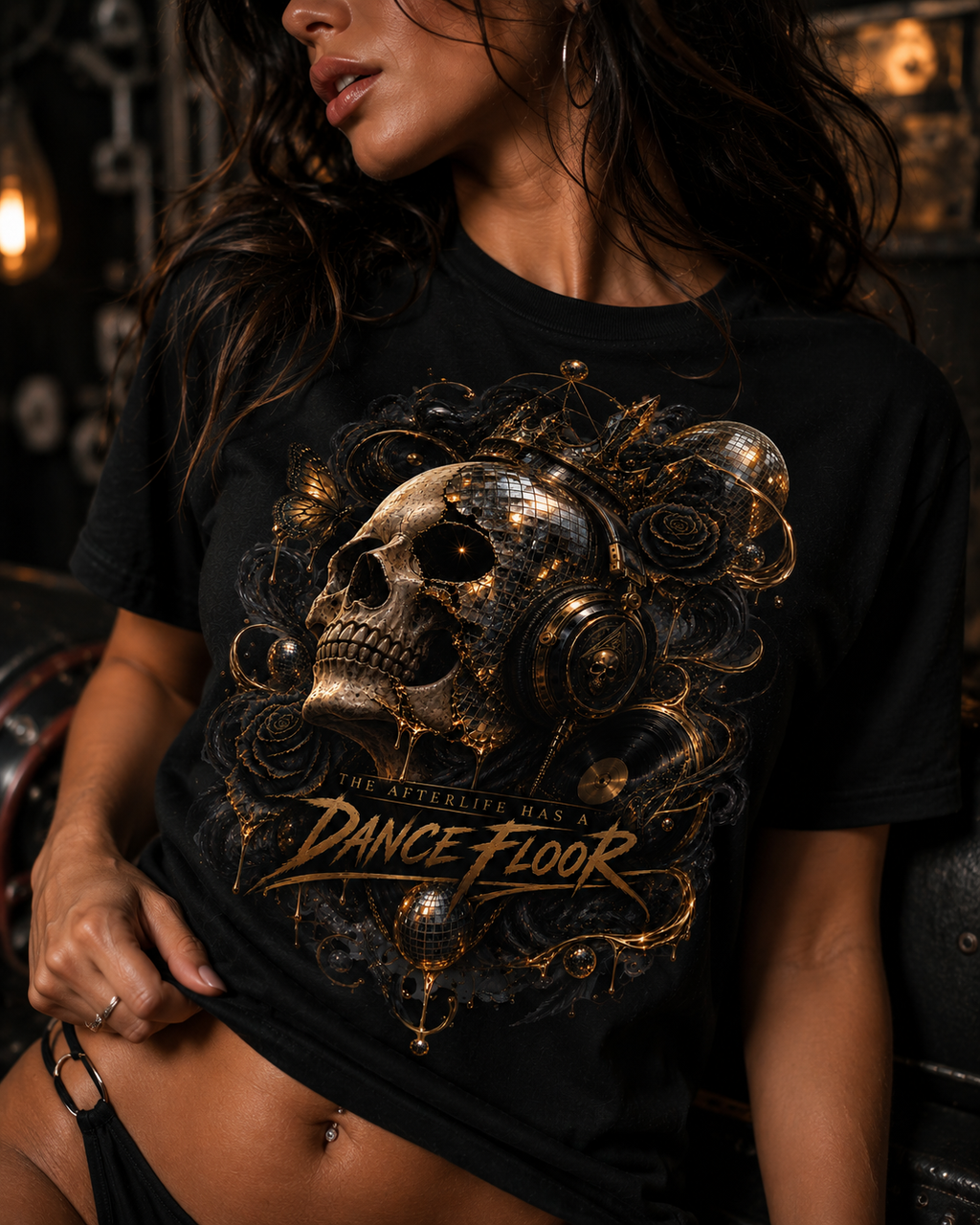 Crowned in Rhythm Gothic Skull T-Shirt, Disco Skull Graphic Tee, Alternative Music Shirt, Dark Festival Rave Tee