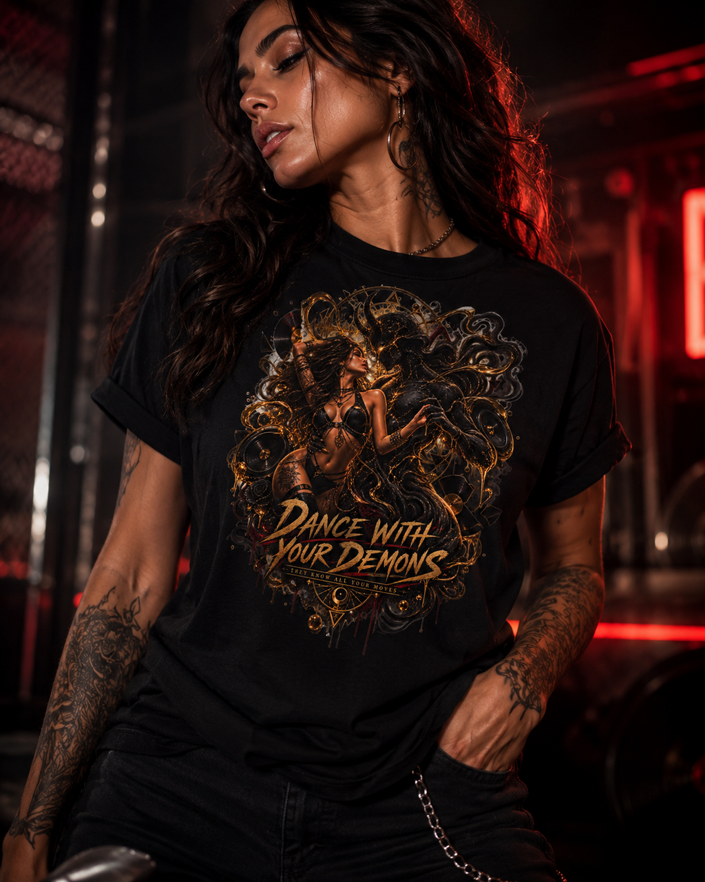 Dance With Your Demons T Shirt, Dark Gothic Graphic Tee, Demon Art Shirt, Alternative Music Festival Rave Tee