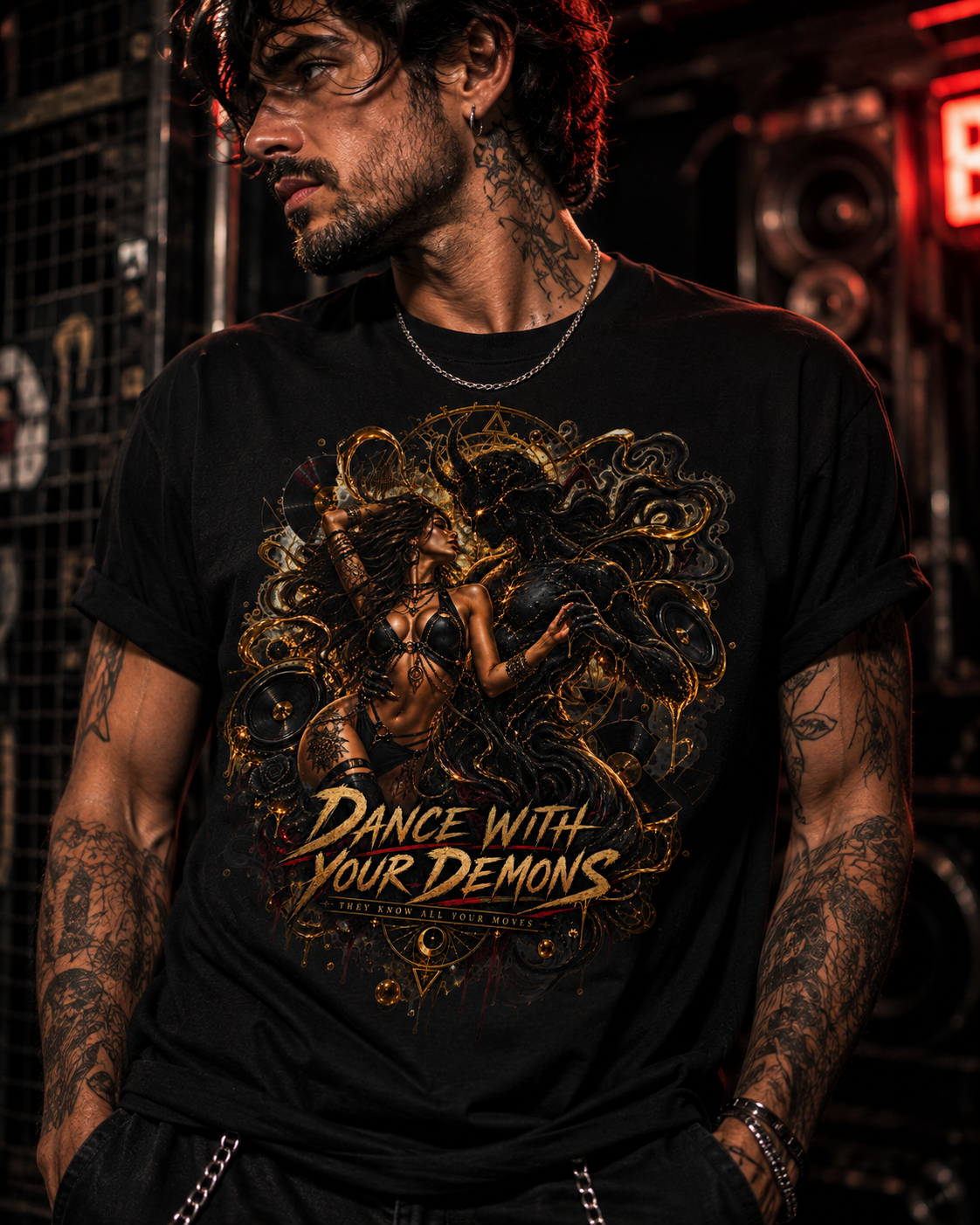 Dance With Your Demons T Shirt, Dark Gothic Graphic Tee, Demon Art Shirt, Alternative Music Festival Rave Tee