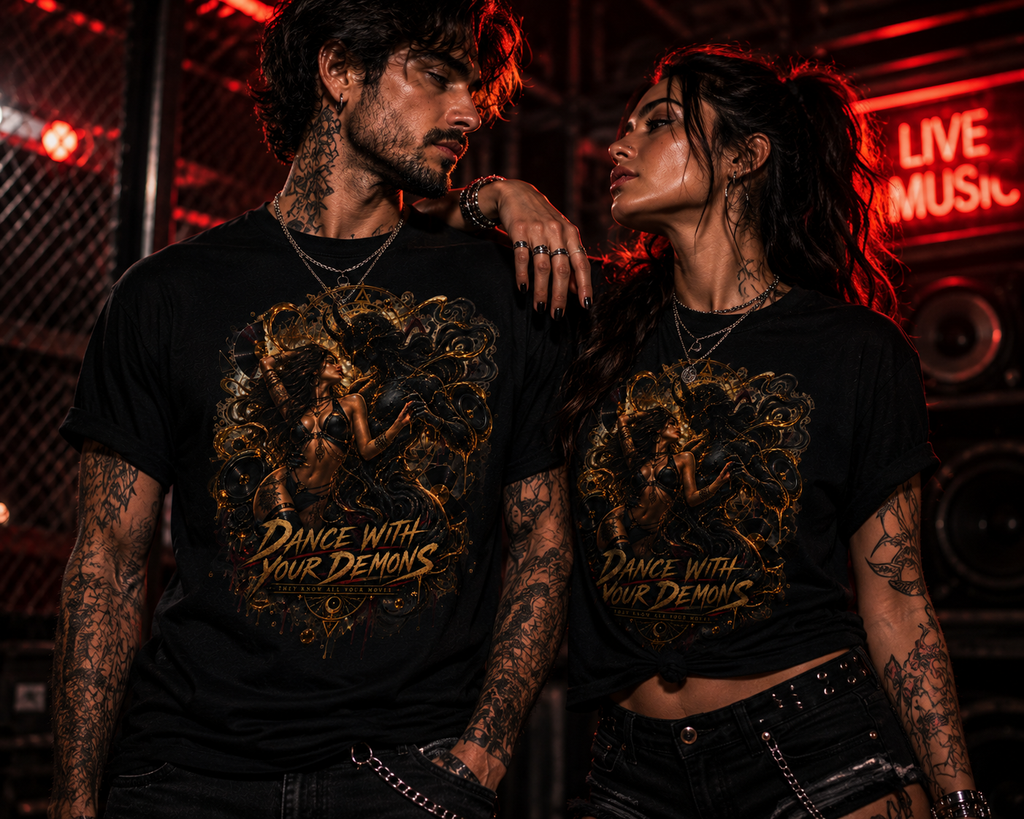 Dance With Your Demons T Shirt, Dark Gothic Graphic Tee, Demon Art Shirt, Alternative Music Festival Rave Tee