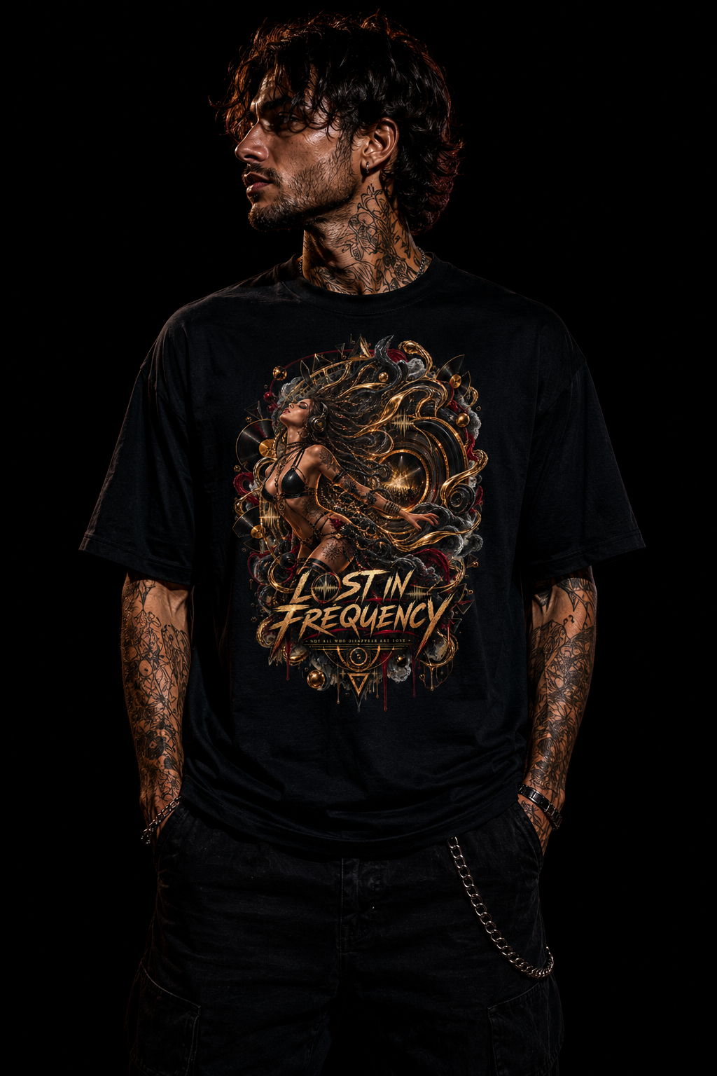 Lost in Frequency T-Shirt, Dark Gothic Music Graphic Tee, Alternative Rave Shirt, EDM Festival Techno Tee