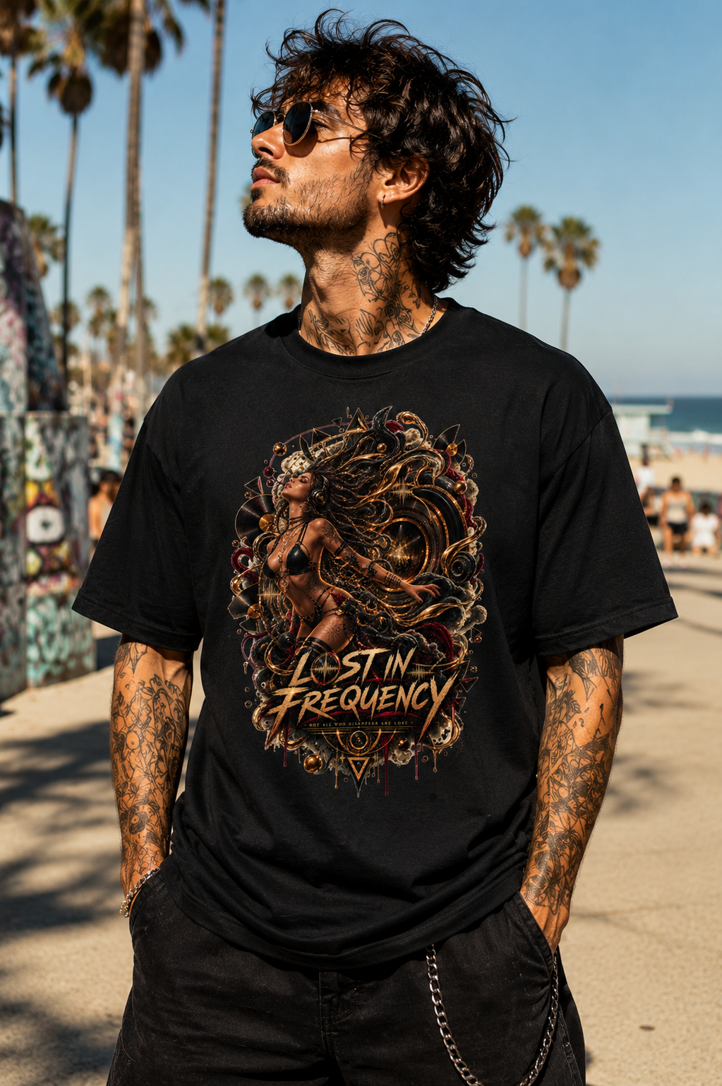 Lost in Frequency T-Shirt, Dark Gothic Music Graphic Tee, Alternative Rave Shirt, EDM Festival Techno Tee