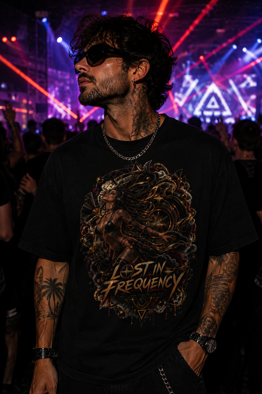 Lost in Frequency T-Shirt, Dark Gothic Music Graphic Tee, Alternative Rave Shirt, EDM Festival Techno Tee