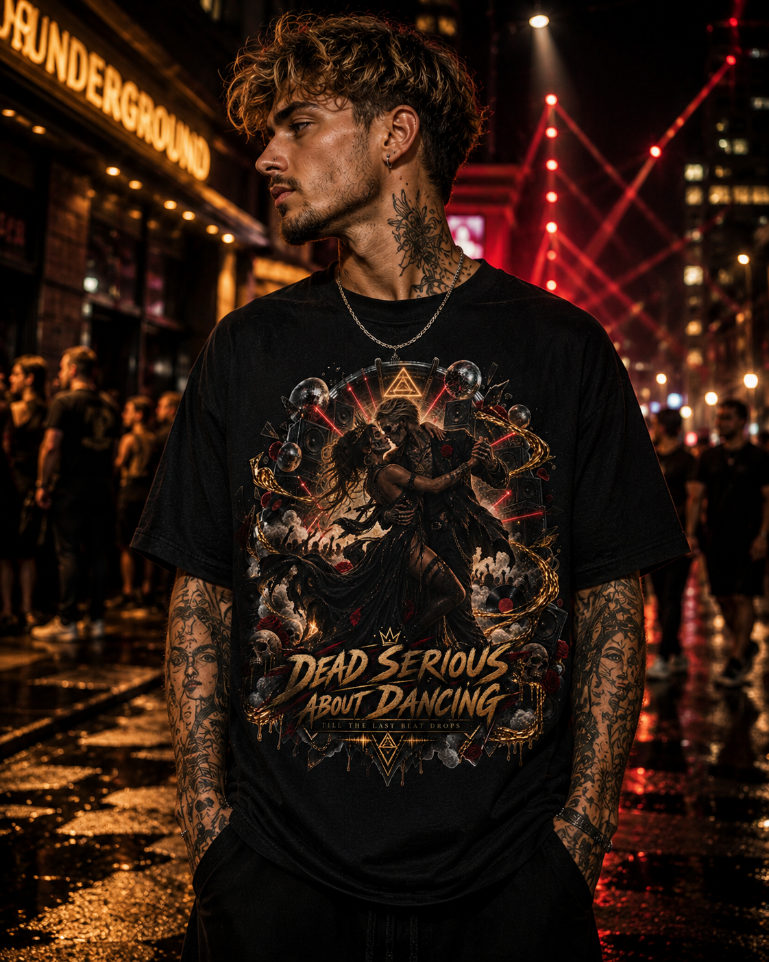 Dead Serious About Dancing T-Shirt, Gothic Rave Graphic Tee, Techno Festival Shirt, Alternative EDM Dance Tee