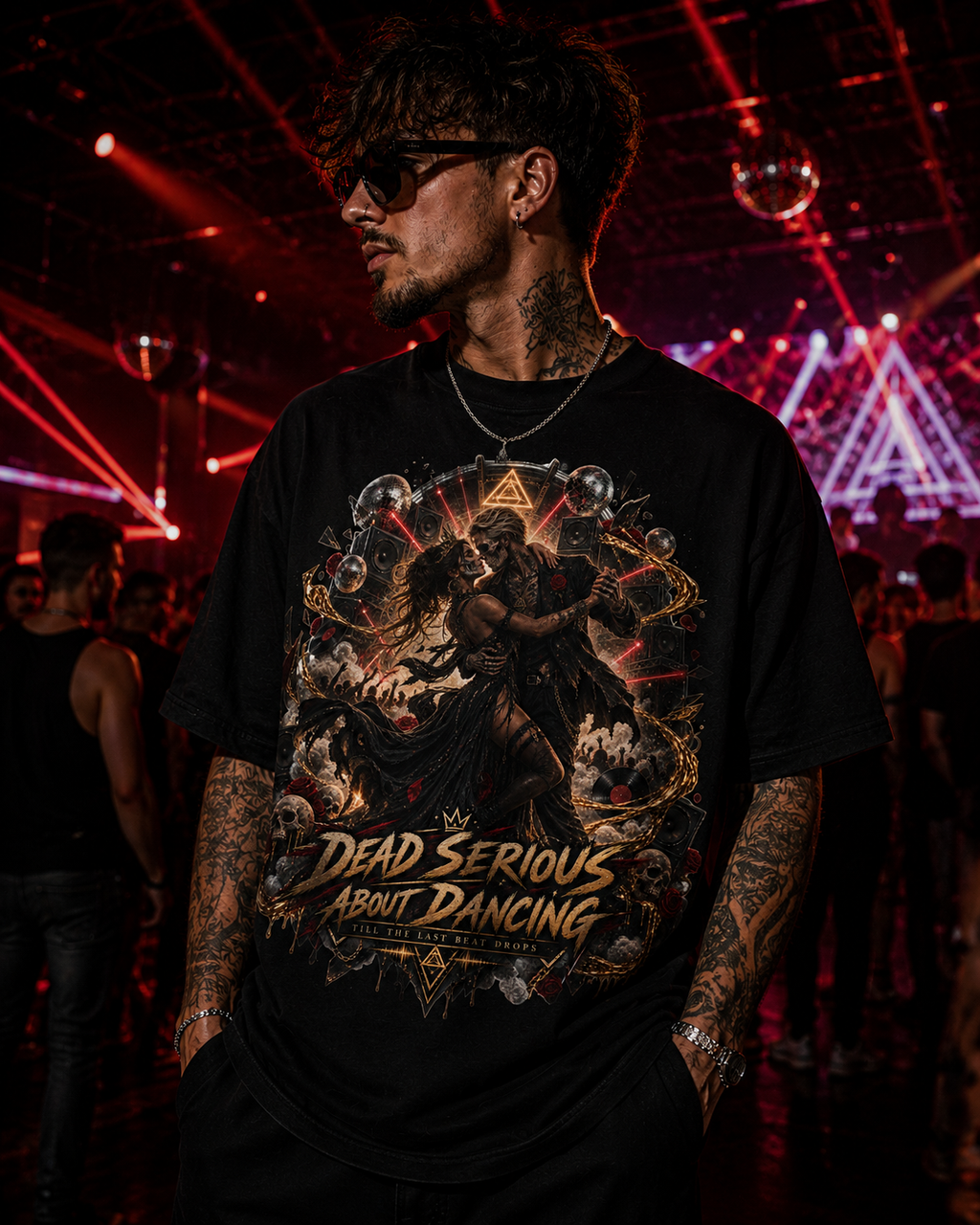 Dead Serious About Dancing T-Shirt, Gothic Rave Graphic Tee, Techno Festival Shirt, Alternative EDM Dance Tee