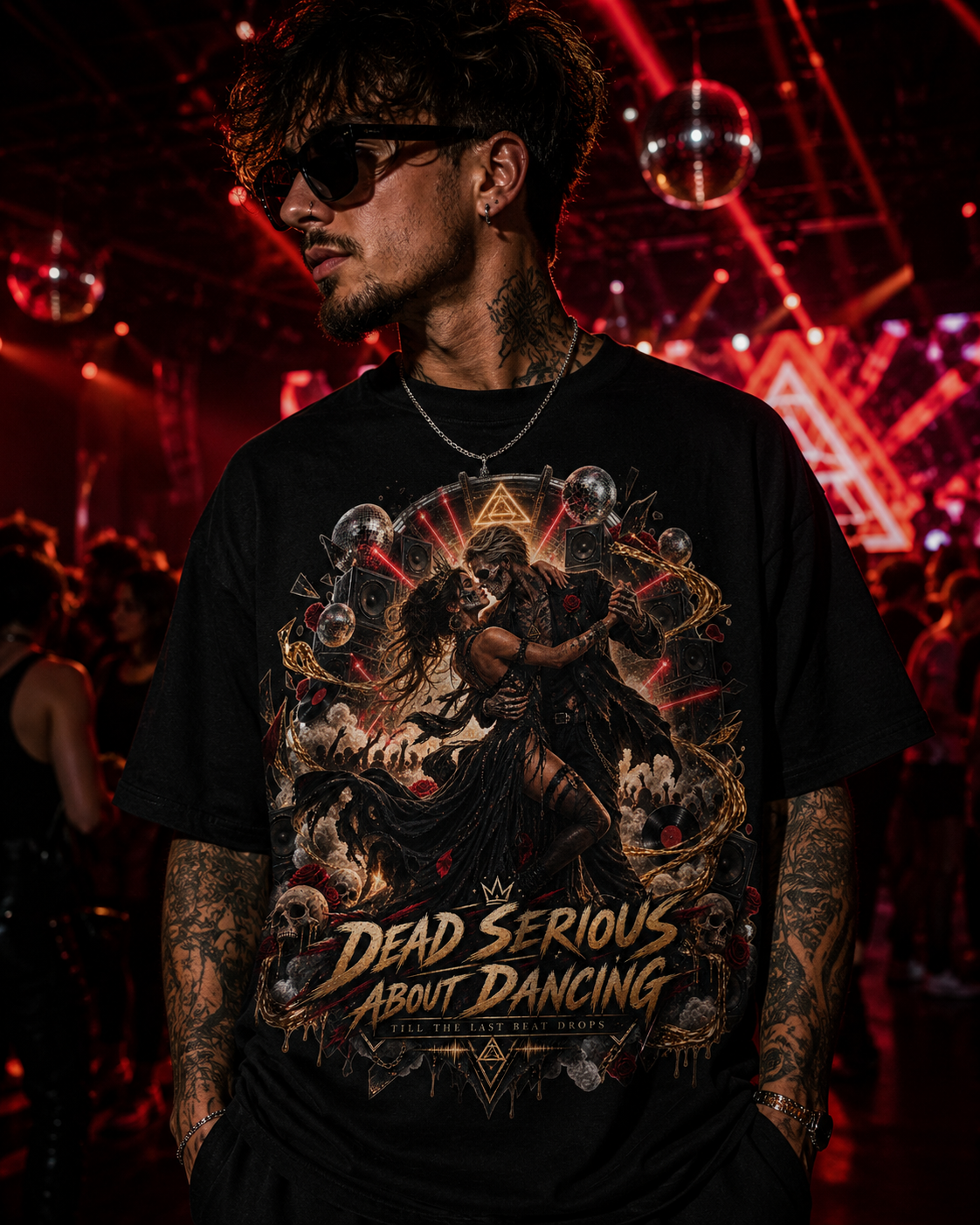 Dead Serious About Dancing T-Shirt, Gothic Rave Graphic Tee, Techno Festival Shirt, Alternative EDM Dance Tee