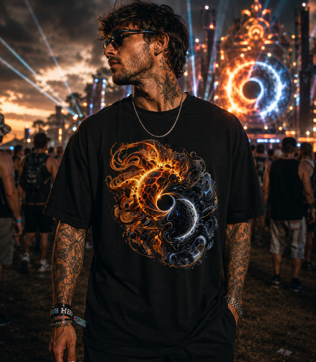 Sun & Moon Eclipse Graphic T-Shirt, Celestial Yin Yang Tee, Cosmic Festival Shirt, Dark Light Spiritual Streetwear