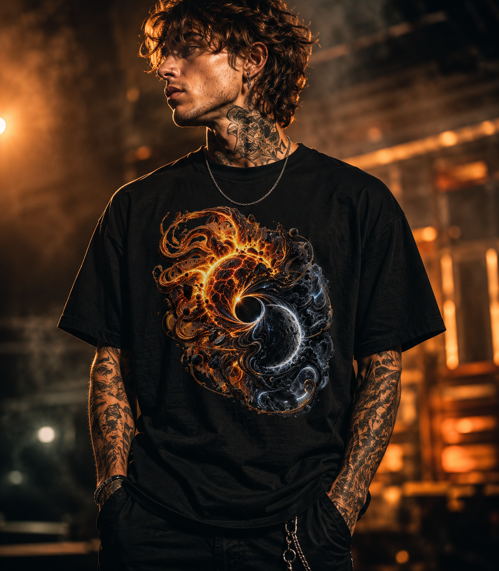 Sun & Moon Eclipse Graphic T-Shirt, Celestial Yin Yang Tee, Cosmic Festival Shirt, Dark Light Spiritual Streetwear