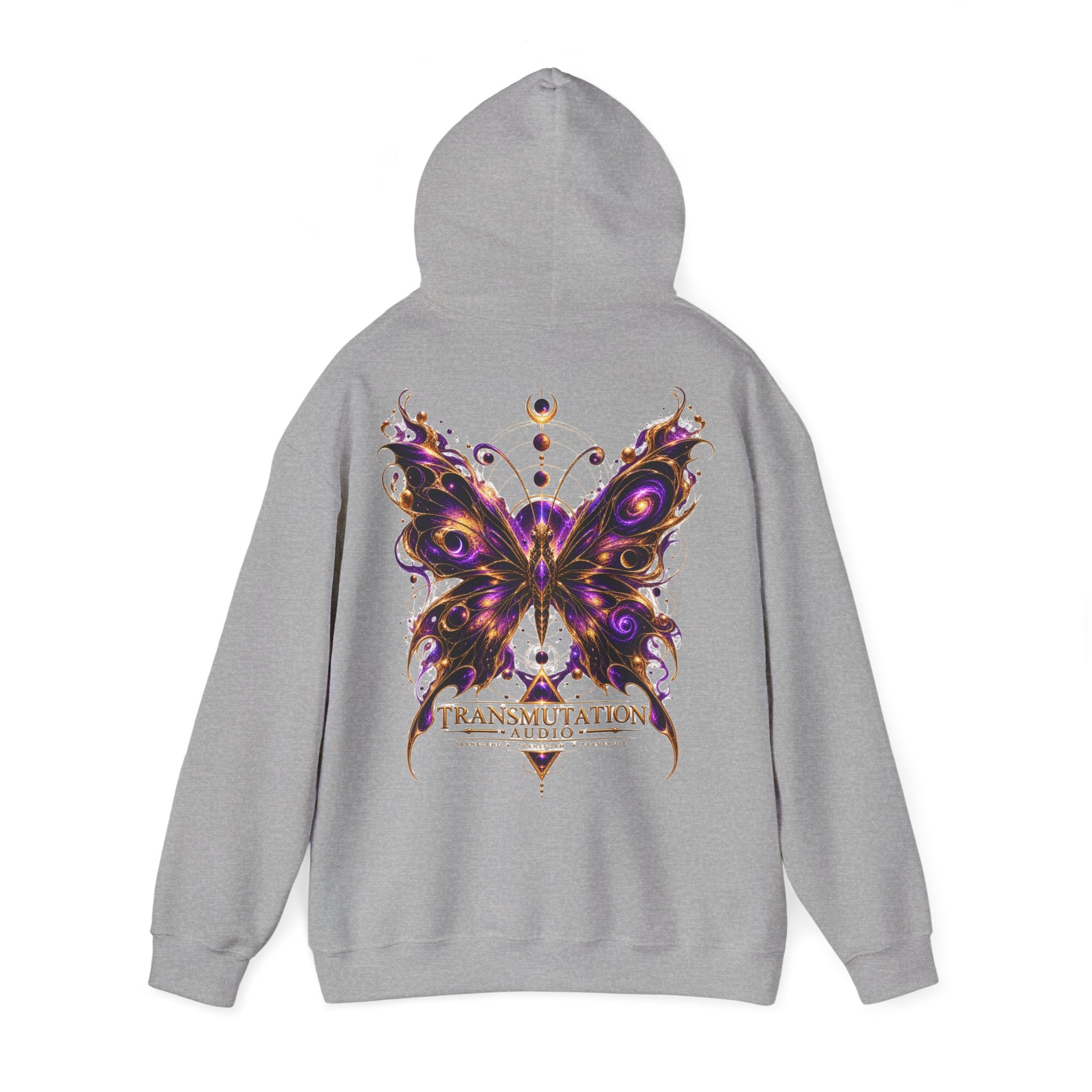 Transmutation Audio Butterfly Hoodie — Psychedelic Purple Metamorphosis Sweatshirt