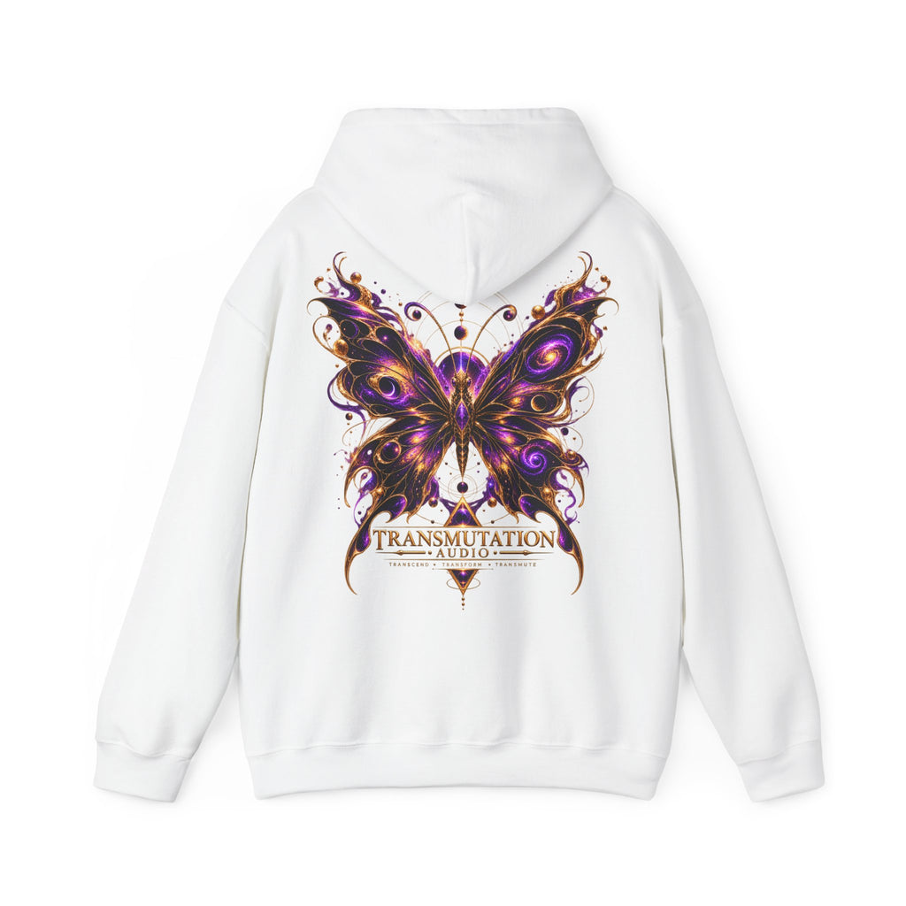 Transmutation Audio Butterfly Hoodie — Psychedelic Purple Metamorphosis Sweatshirt