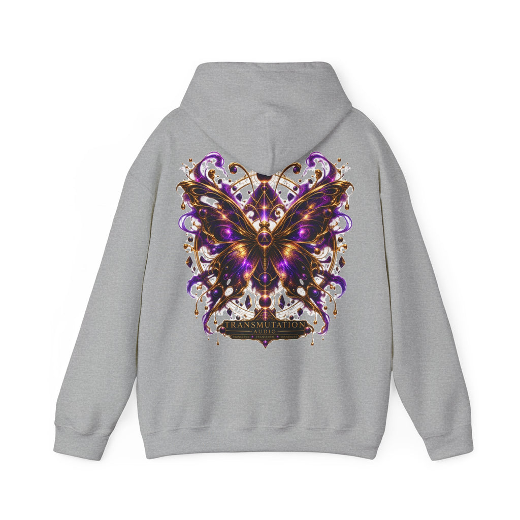 Butterfly Mandala Hoodie — Purple Gold Decorative Butterfly Back Print