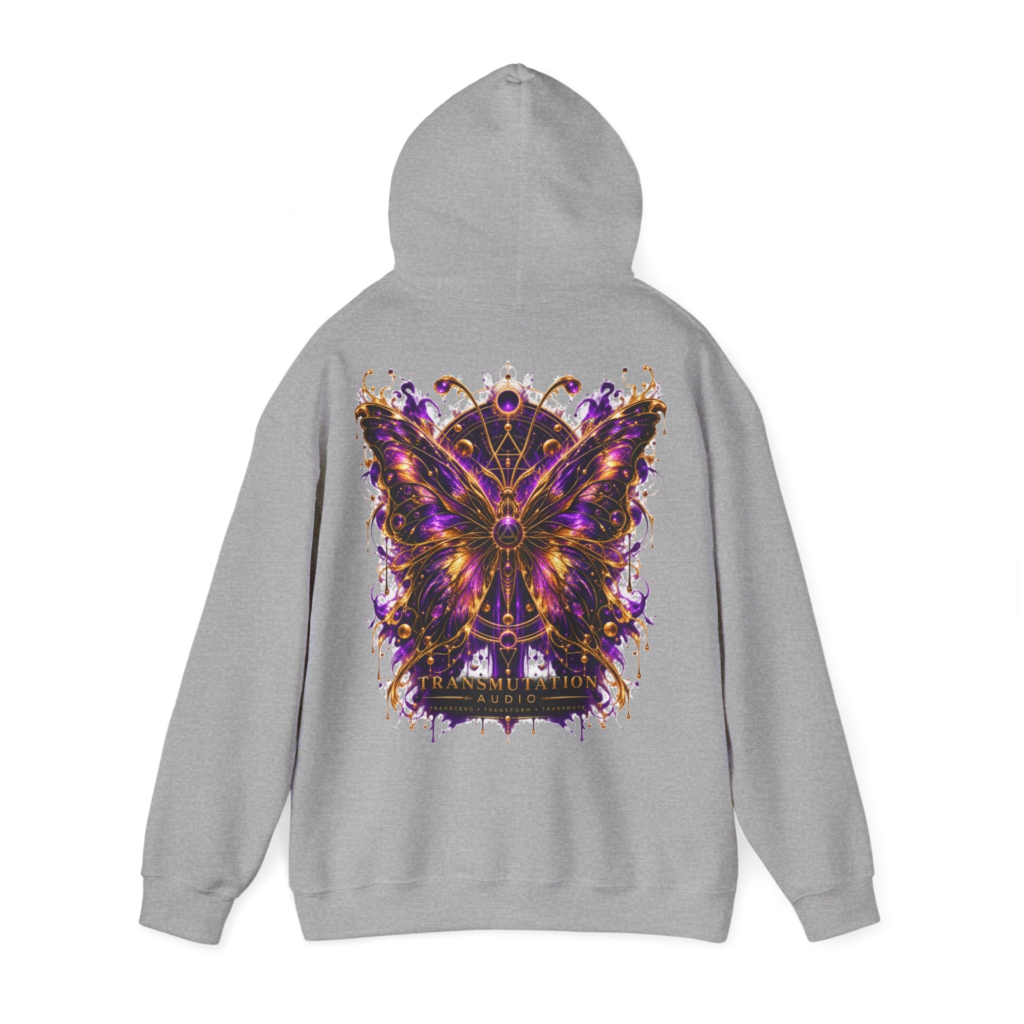 Transformation Butterfly Hoodie — Purple Gold Metamorphosis Graphic Hoodie